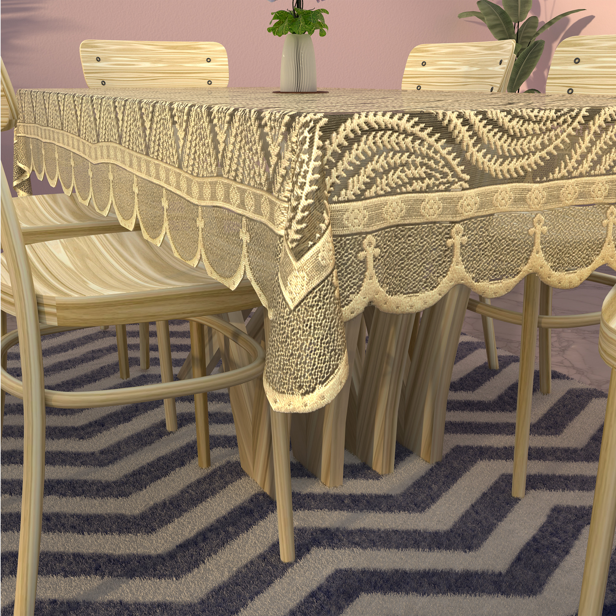 Kuber Industries Net Cotton Table Cloth for  Dining Table    Durable  Washable Table Sheet  Protector Cover for Home Office  Restaurants  Coconut Bright- Golden