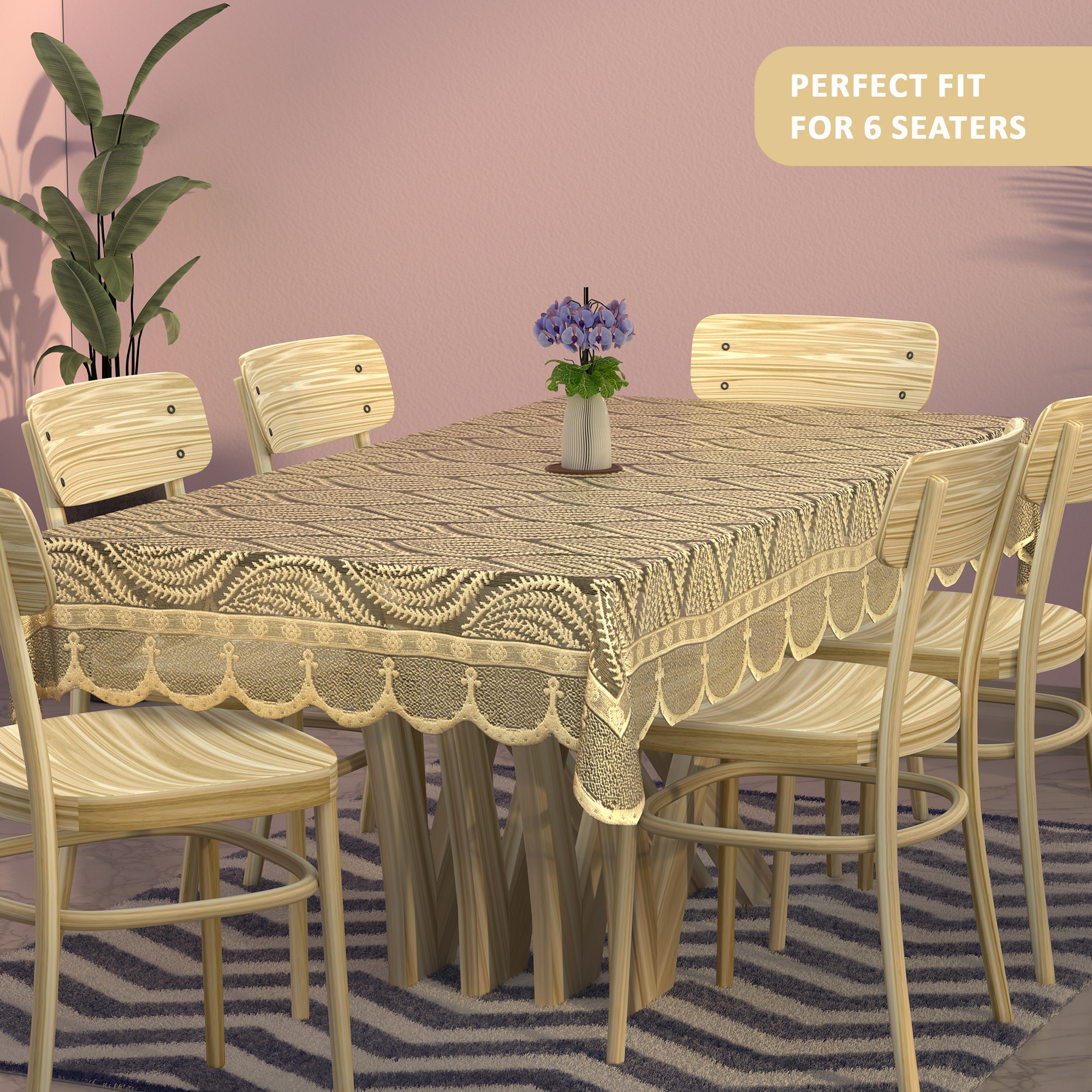 Kuber Industries Net Cotton Table Cloth for  Dining Table    Durable  Washable Table Sheet  Protector Cover for Home Office  Restaurants  Coconut Bright- Golden