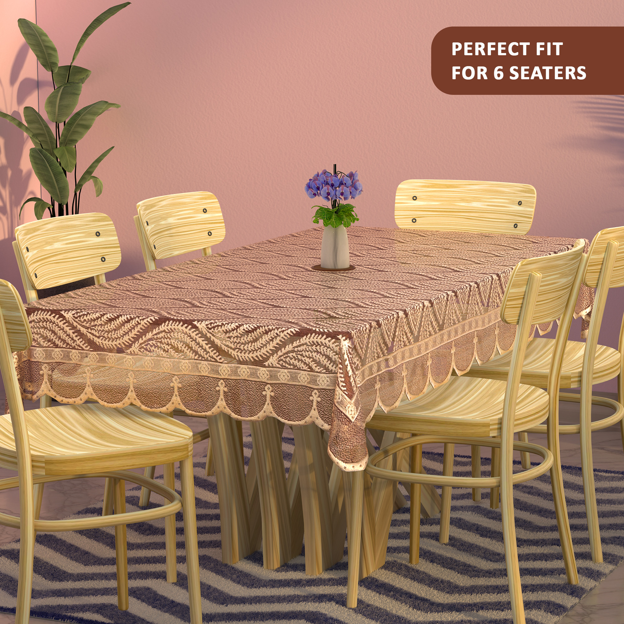 Kuber Industries Net Cotton Table Cloth for  Dining Table    Durable  Washable Table Sheet  Protector Cover for Home Office  Restaurants  Coconut Bright - Maroon