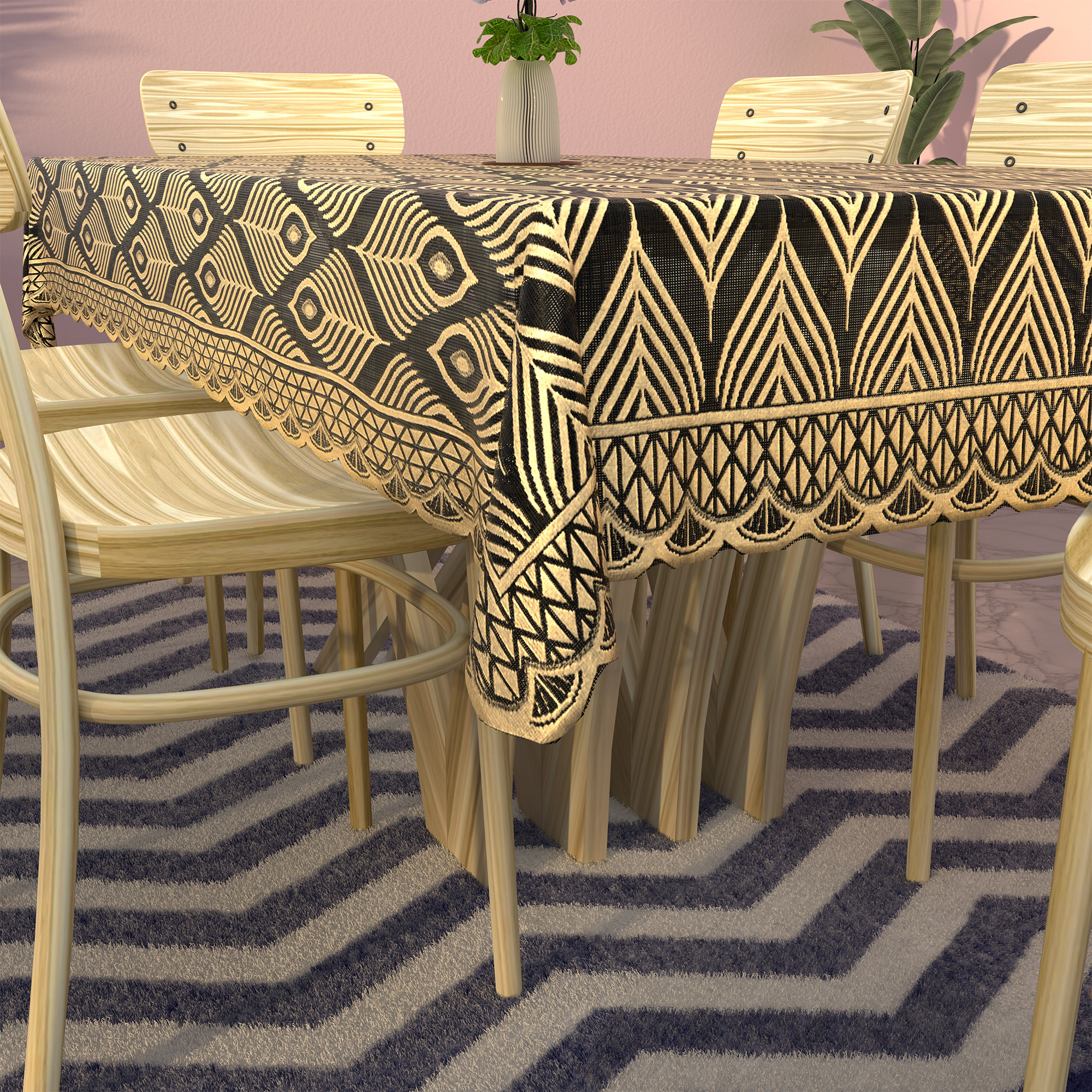 Kuber Industries Net Cotton Table Cloth for 6 Seater Dining Table  60x90 Inch  Durable  Washable Table Sheet  Protector Cover for Home Office  Restaurants  Pankh Design-Golden