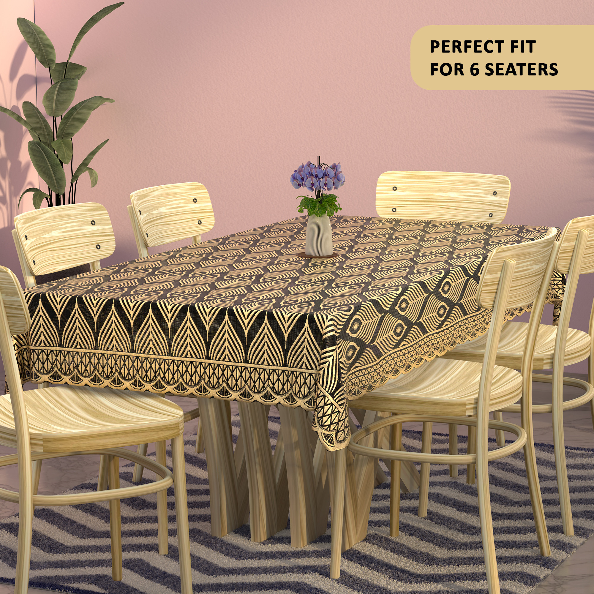Kuber Industries Net Cotton Table Cloth for 6 Seater Dining Table  60x90 Inch  Durable  Washable Table Sheet  Protector Cover for Home Office  Restaurants  Pankh Design-Golden