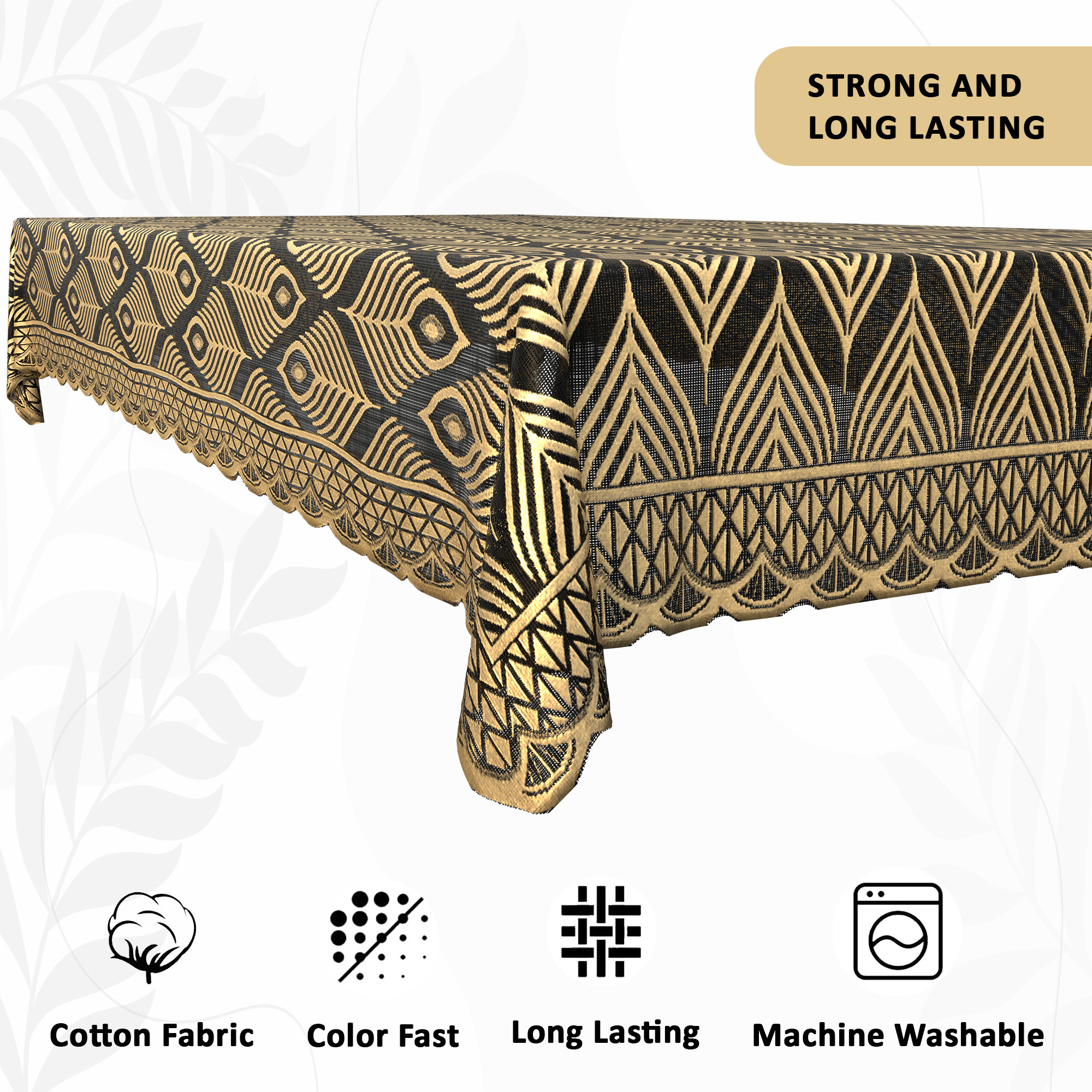 Kuber Industries Net Cotton Table Cloth for 6 Seater Dining Table  60x90 Inch  Durable  Washable Table Sheet  Protector Cover for Home Office  Restaurants  Pankh Design-Golden