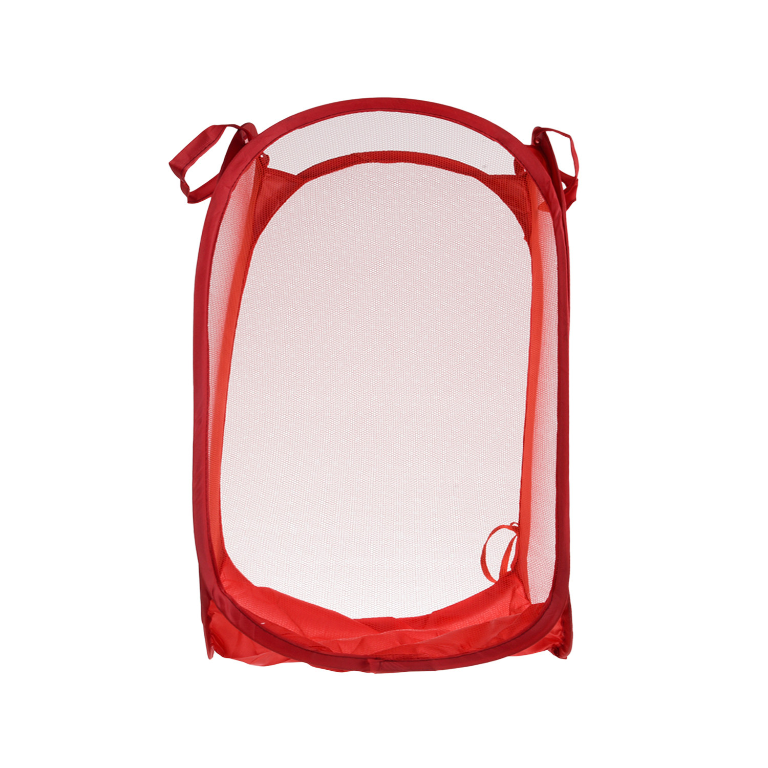 Kuber Industries Net Laundry Basket | Foldable & Lighweight Clothes Basket for Kids Room | Nylon Durable Storage Basket with handle | Small | Red