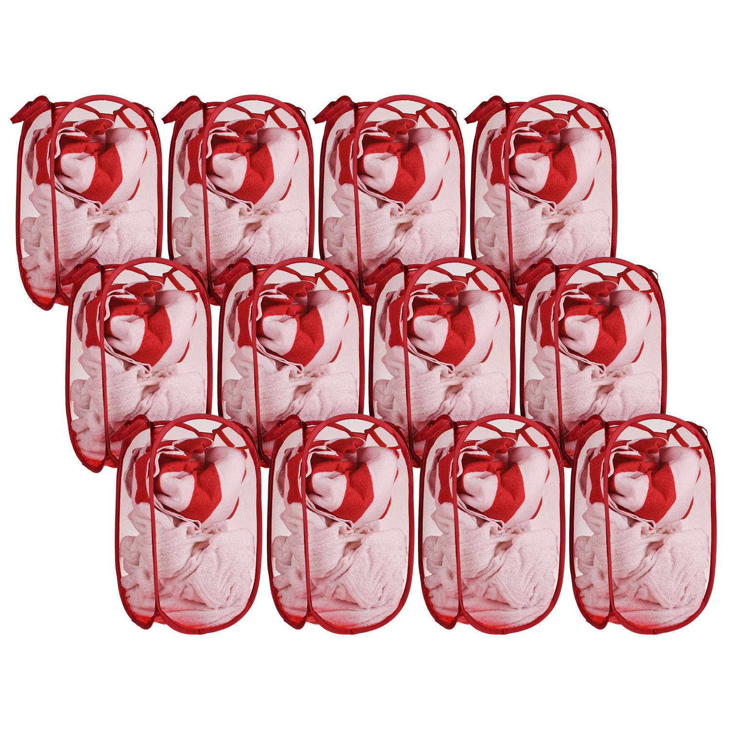 Kuber Industries Net Laundry Basket | Foldable & Lighweight Clothes Basket for Kids Room | Nylon Durable Storage Basket with handle | Small | Red