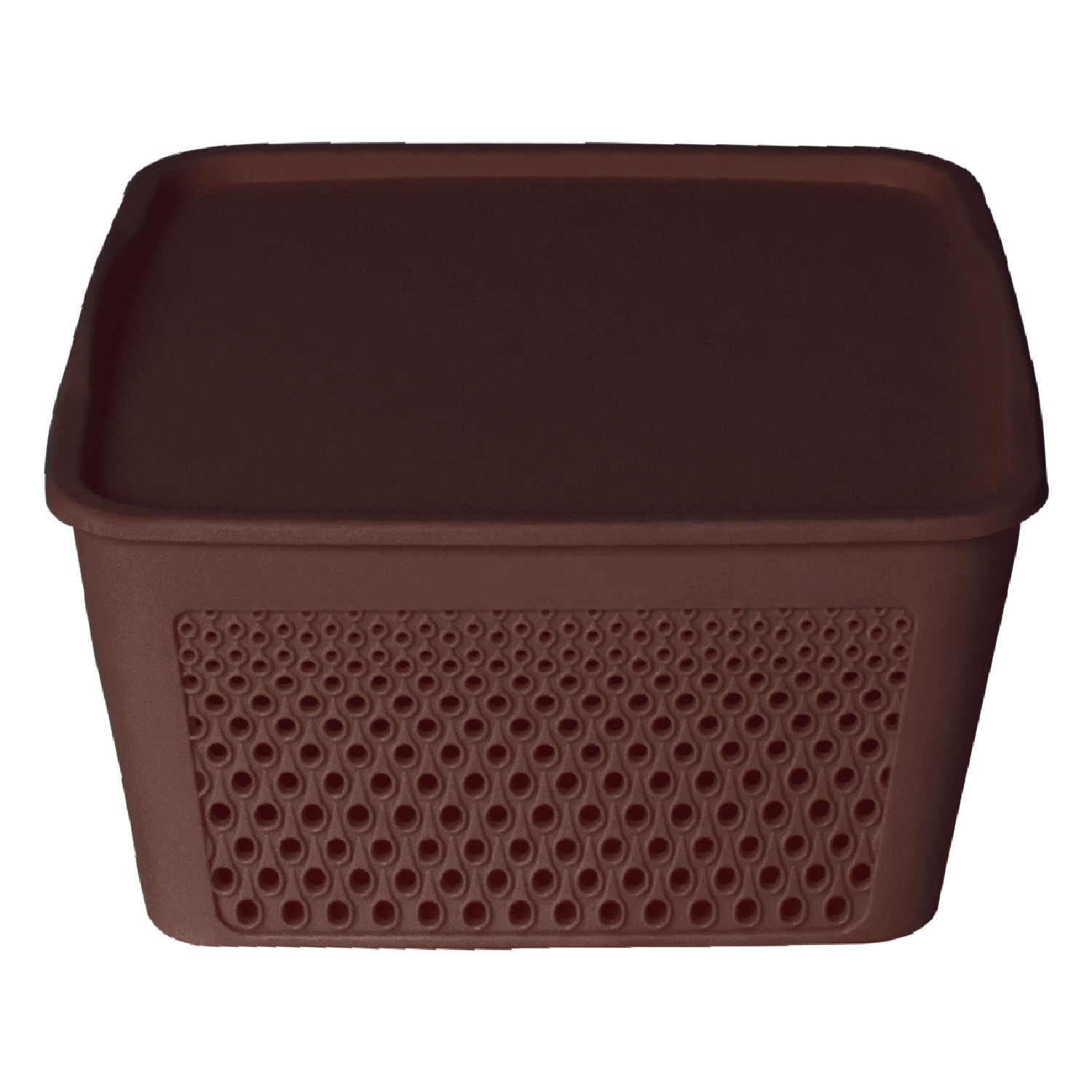 Kuber Industries Netted Design Unbreakable Multipurpose Square Shape Plastic Storage Baskets with lid Small Pack of 2 (Brown)