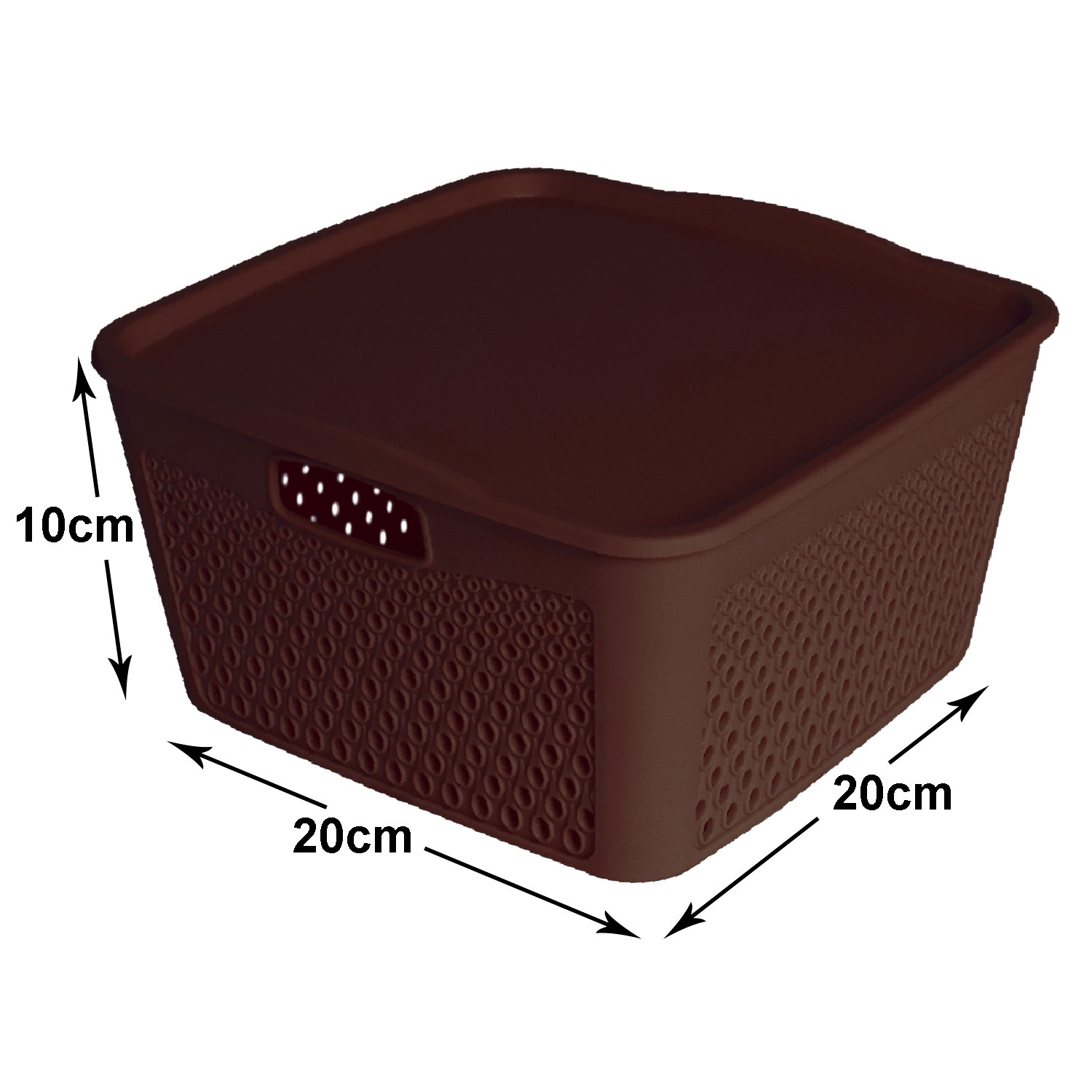 Kuber Industries Netted Design Unbreakable Multipurpose Square Shape Plastic Storage Baskets with lid Small Pack of 2 (Brown)