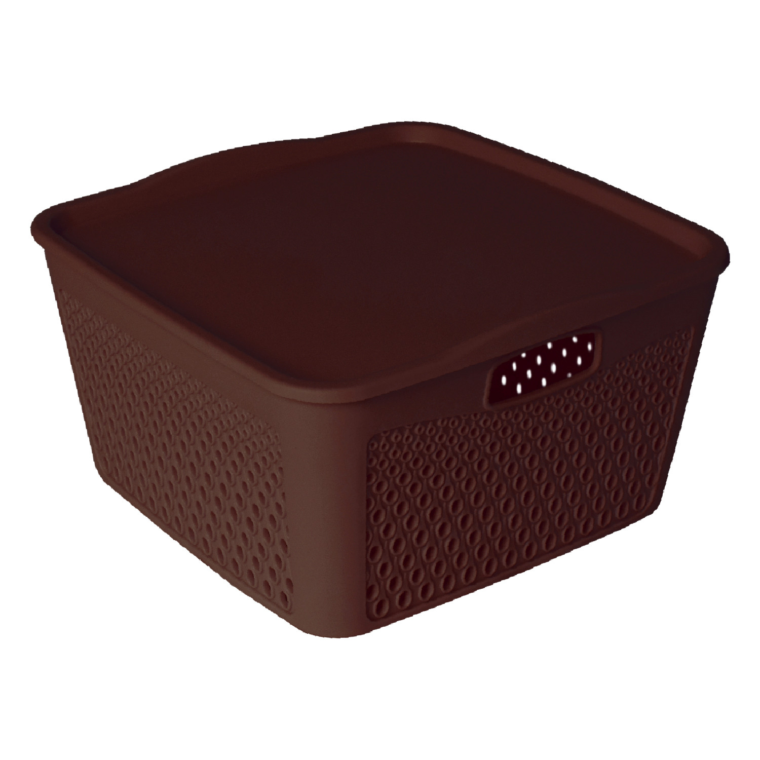 Kuber Industries Netted Design Unbreakable Multipurpose Square Shape Plastic Storage Baskets with lid Medium (Brown)
