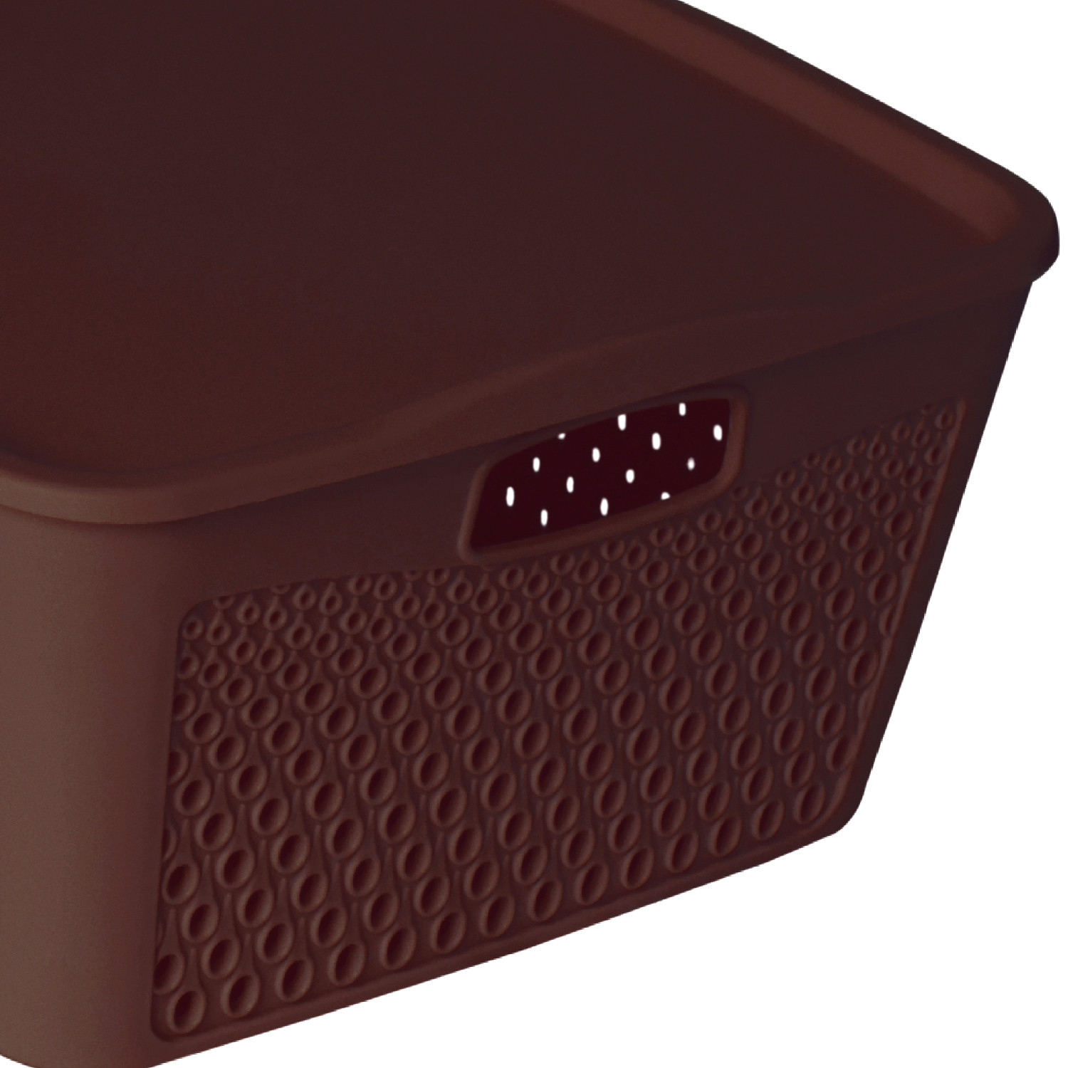 Kuber Industries Netted Design Unbreakable Multipurpose Square Shape Plastic Storage Baskets with lid Medium (Brown)