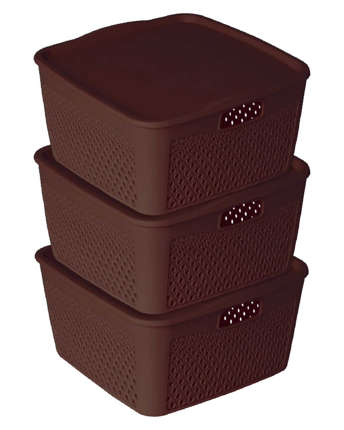 Kuber Industries Netted Design Unbreakable Multipurpose Square Shape Plastic Storage Baskets with lid Medium (Brown)