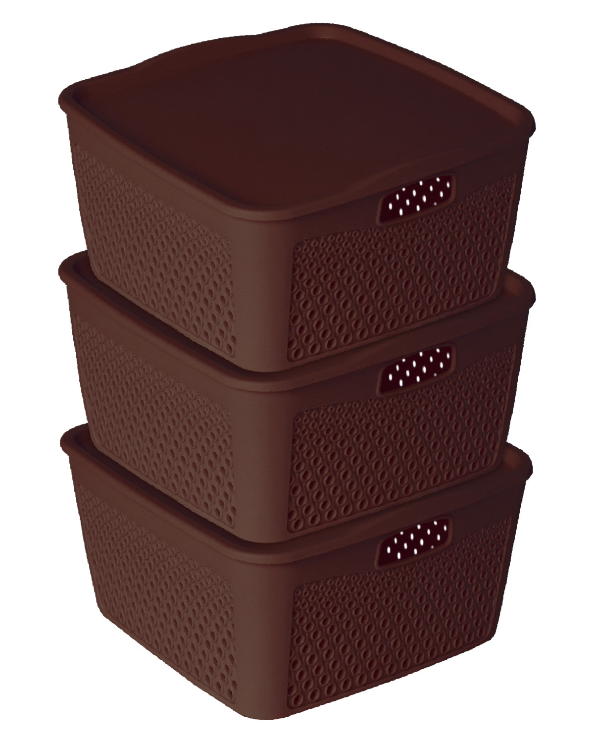 Kuber Industries Netted Design Unbreakable Multipurpose Square Shape Plastic Storage Baskets with lid Large (Brown)