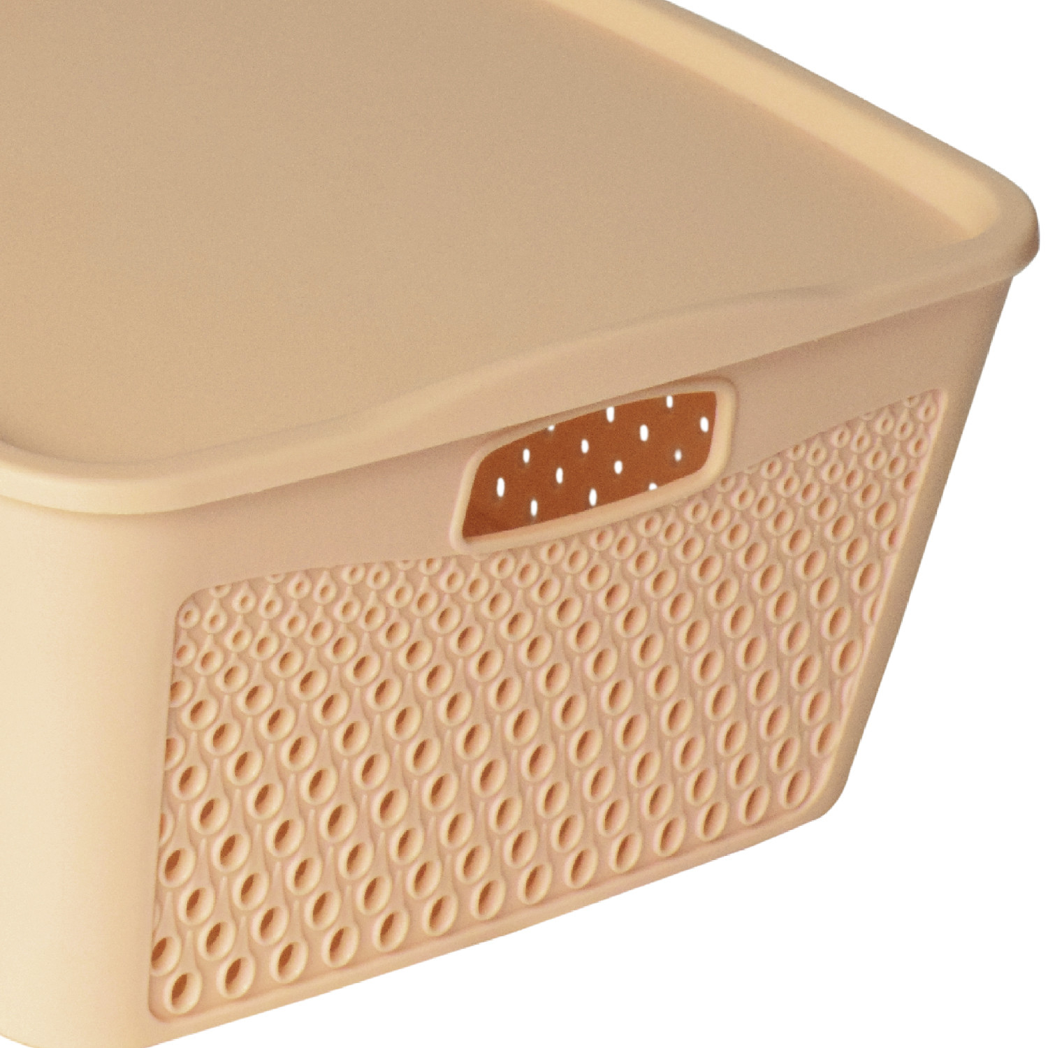 Kuber Industries Netted Design Unbreakable Multipurpose Square Shape Plastic Storage Baskets with lid Small (Beige)