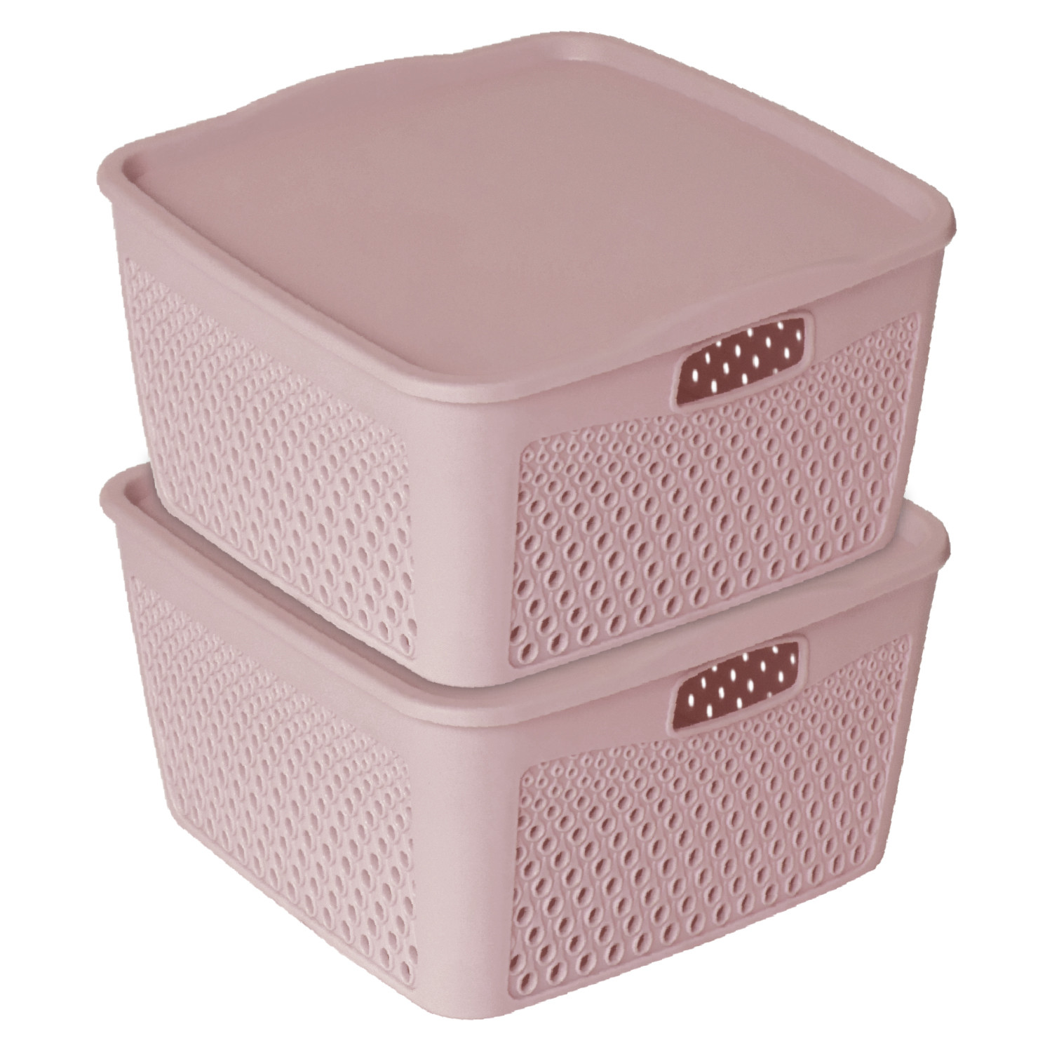 Kuber Industries Netted Design Unbreakable Multipurpose Square Shape Plastic Storage Baskets with lid Small (Grey)