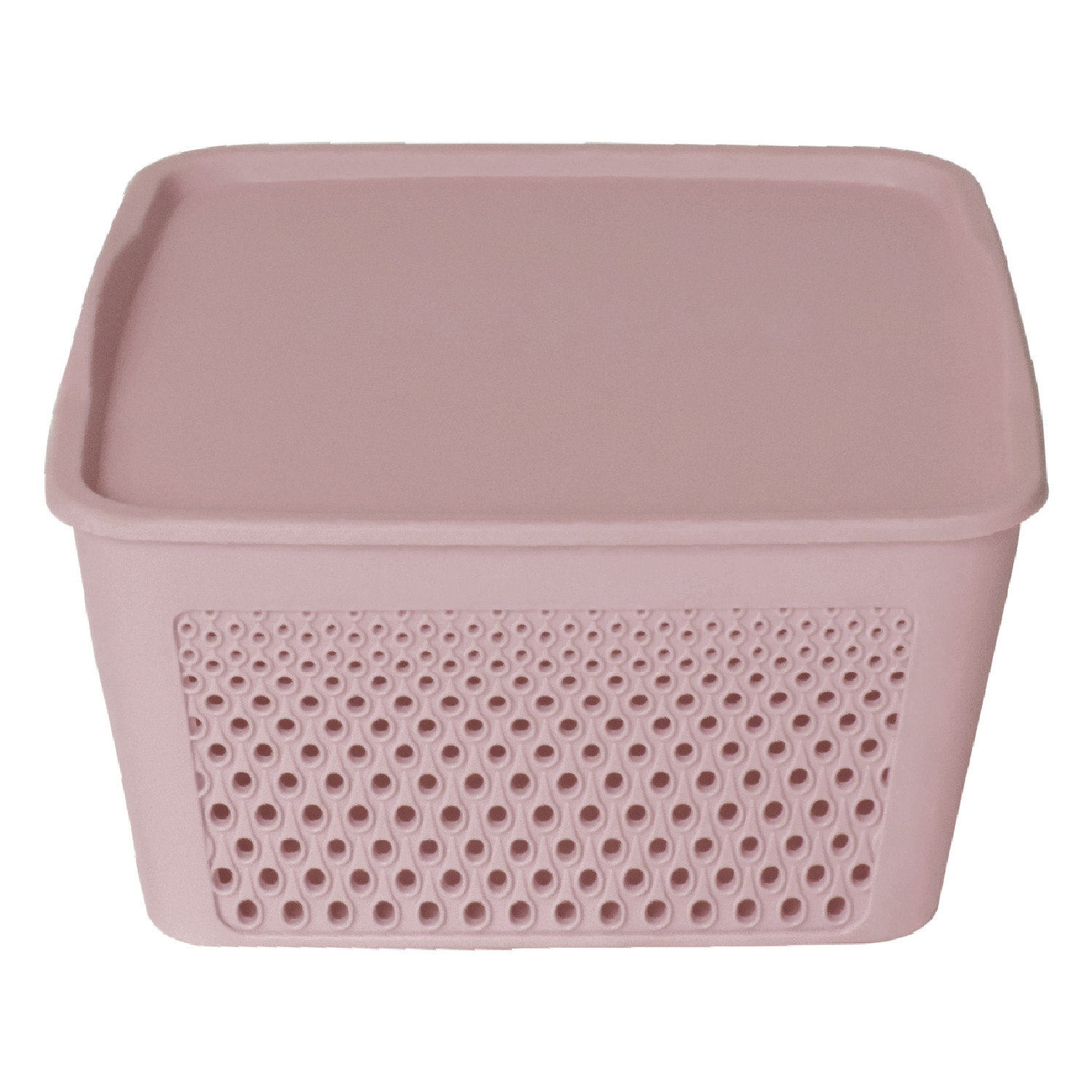Kuber Industries Netted Design Unbreakable Multipurpose Square Shape Plastic Storage Baskets with lid Small (Grey)