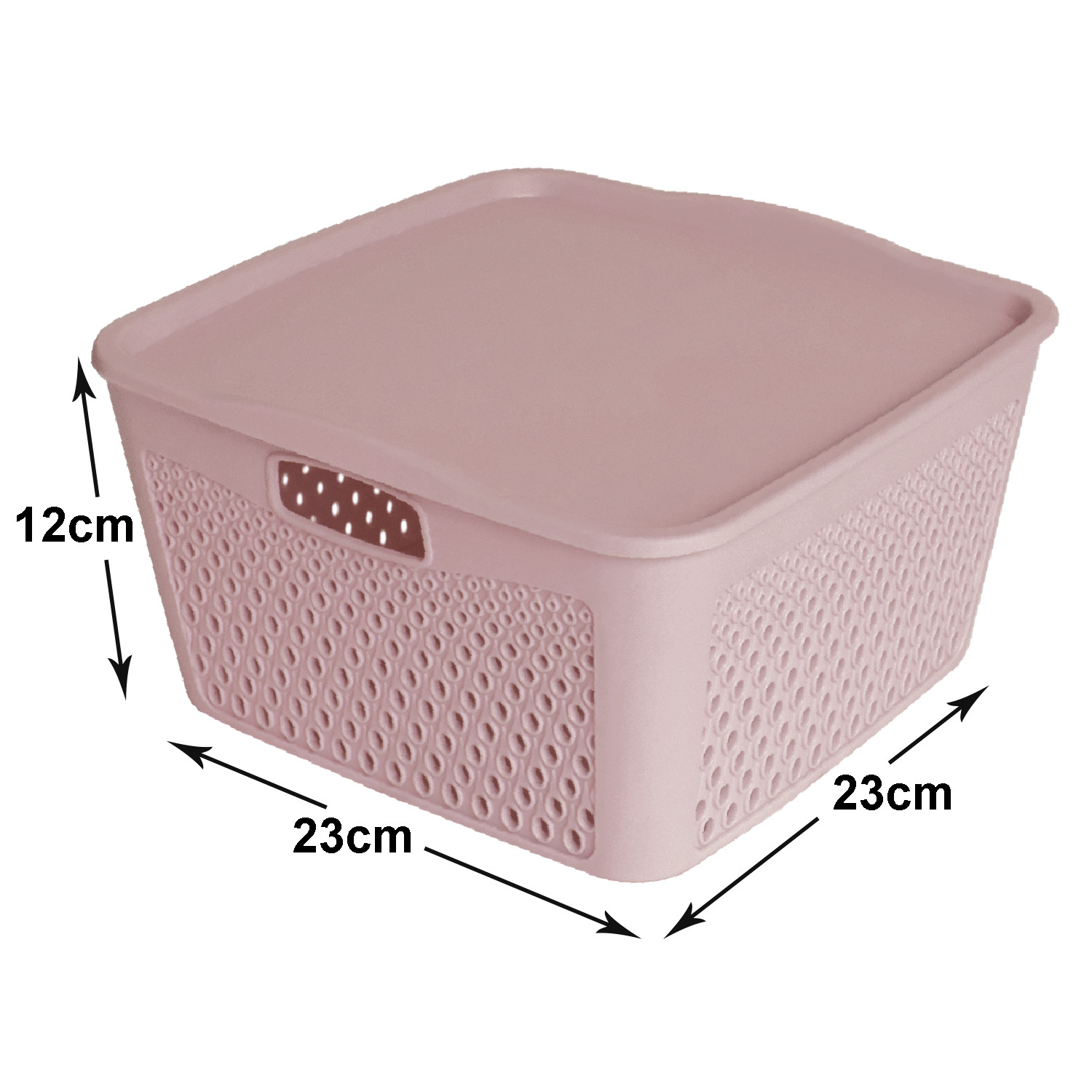 Kuber Industries Netted Design Unbreakable Multipurpose Square Shape Plastic Storage Baskets with lid Medium (Grey)