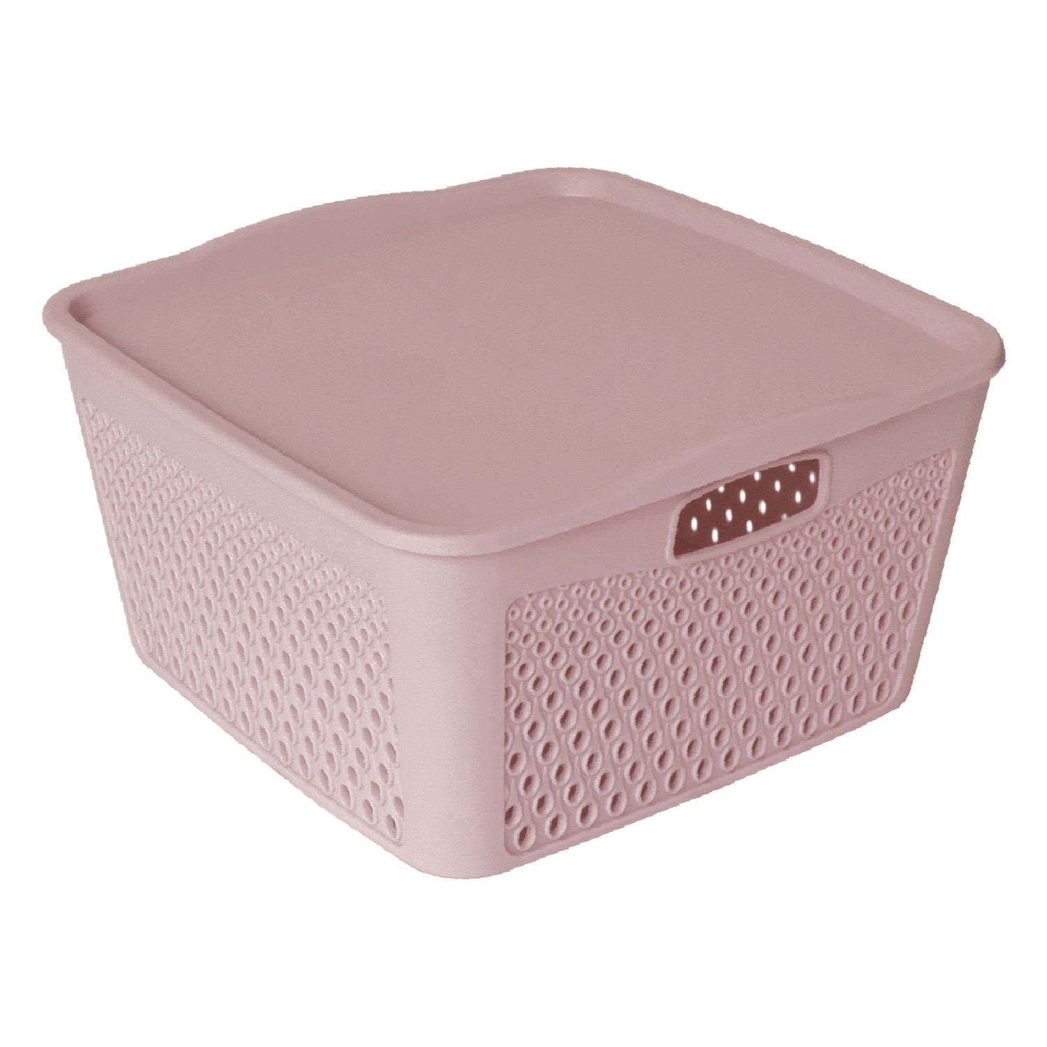 Kuber Industries Netted Design Unbreakable Multipurpose Square Shape Plastic Storage Baskets with lid Small Pack of 3 (Brown, Beige, Grey)