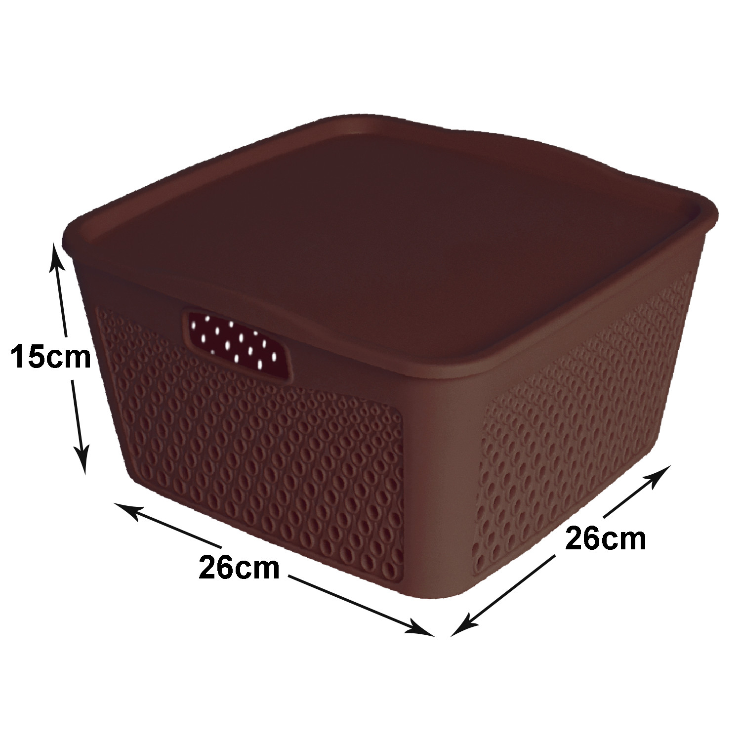 Kuber Industries Netted Design Unbreakable Multipurpose Square Shape Plastic Storage Baskets with lid Large Pack of 3 (Brown, Beige, Grey)