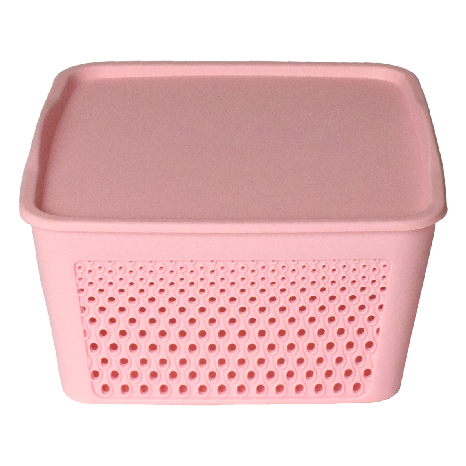 Kuber Industries Netted Design Unbreakable Multipurpose Square Shape Plastic Storage Baskets with lid Small (Pink)