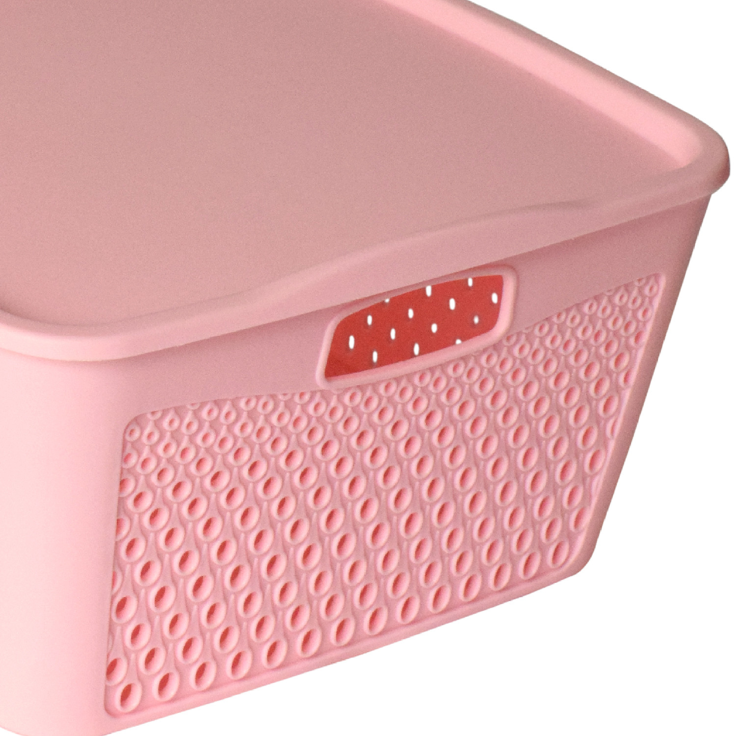 Kuber Industries Netted Design Unbreakable Multipurpose Square Shape Plastic Storage Baskets with lid Small (Pink)