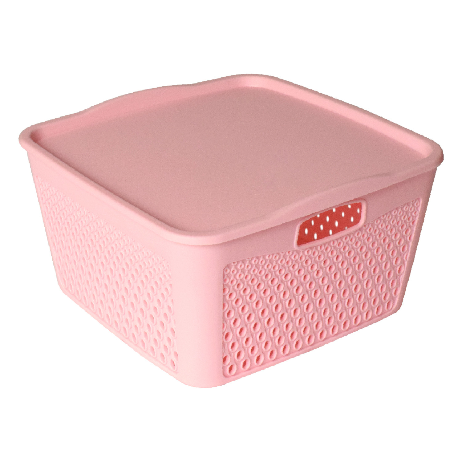 Kuber Industries Netted Design Unbreakable Multipurpose Square Shape Plastic Storage Baskets with lid Medium(Pink)
