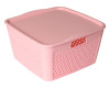 Kuber Industries Netted Design Unbreakable Multipurpose Square Shape Plastic Storage Baskets with lid Large (Pink)