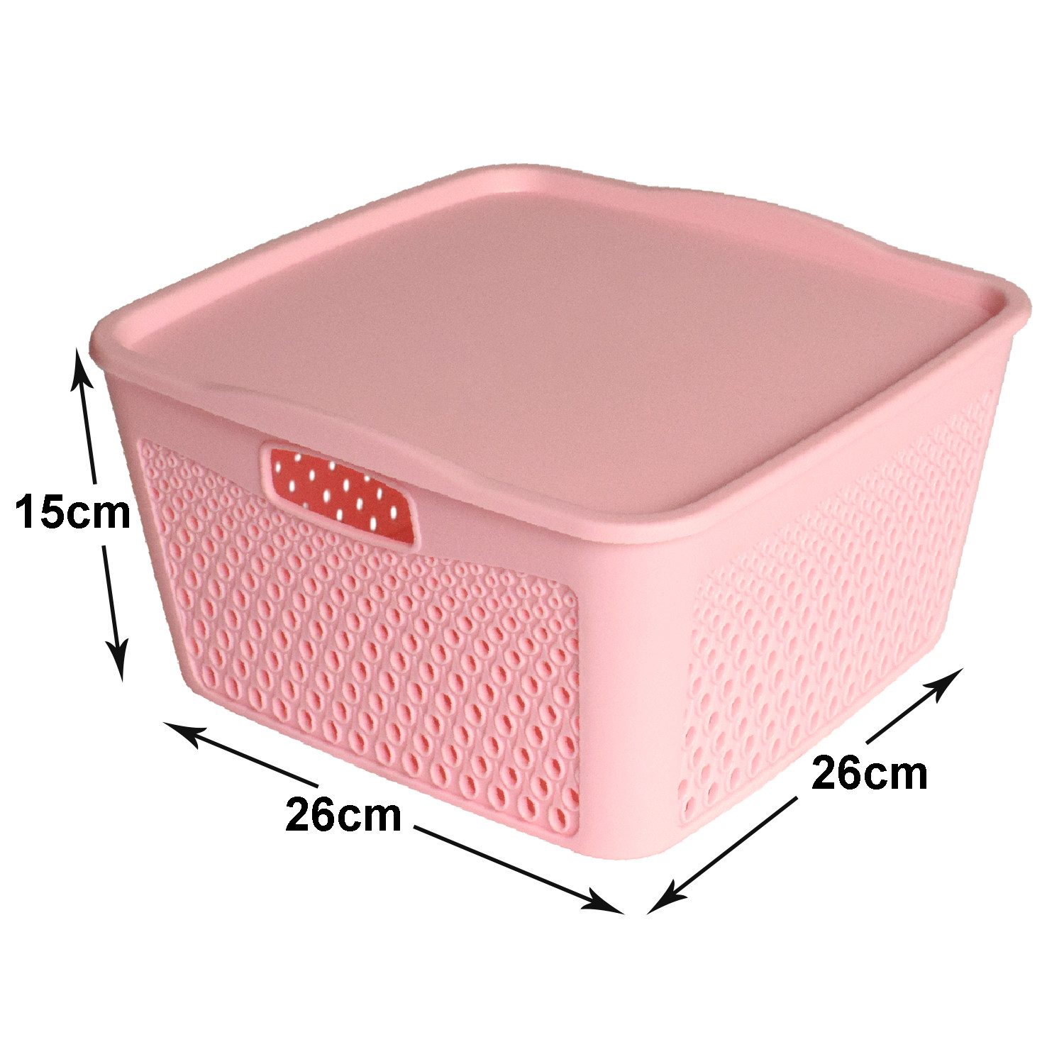 Kuber Industries Netted Design Unbreakable Multipurpose Square Shape Plastic Storage Baskets with lid Large (Pink)