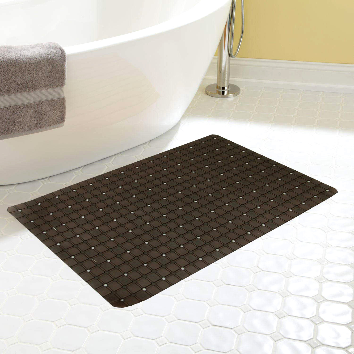 Kuber Industries Non Slip Eco Friendly Shower Bath Mat With Drain Holes And Suction Cups to Keep Floor Clean (Brown) -HS43KUBMART25553