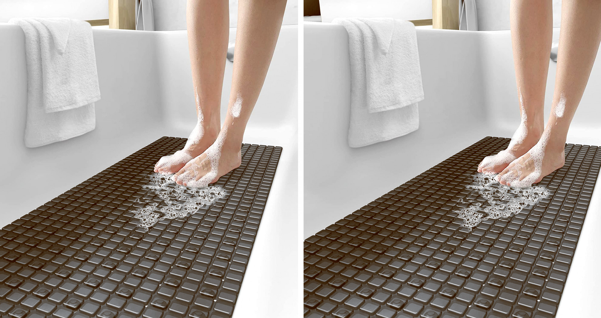 Kuber Industries Non Slip Eco Friendly Shower Bath Mat With Drain Holes And Suction Cups to Keep Floor Clean (Brown) -HS43KUBMART25553