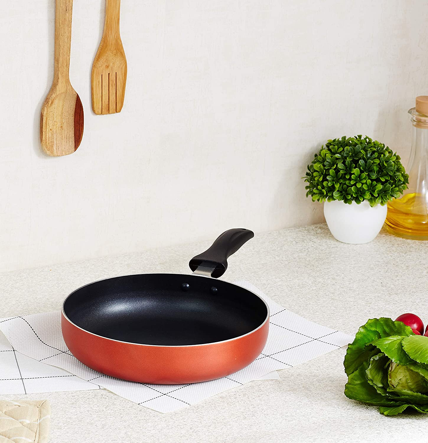 Kuber Industries Non Stick Aluminium Granite Fry Pan Induction And Gas Stove Compatible (Black)