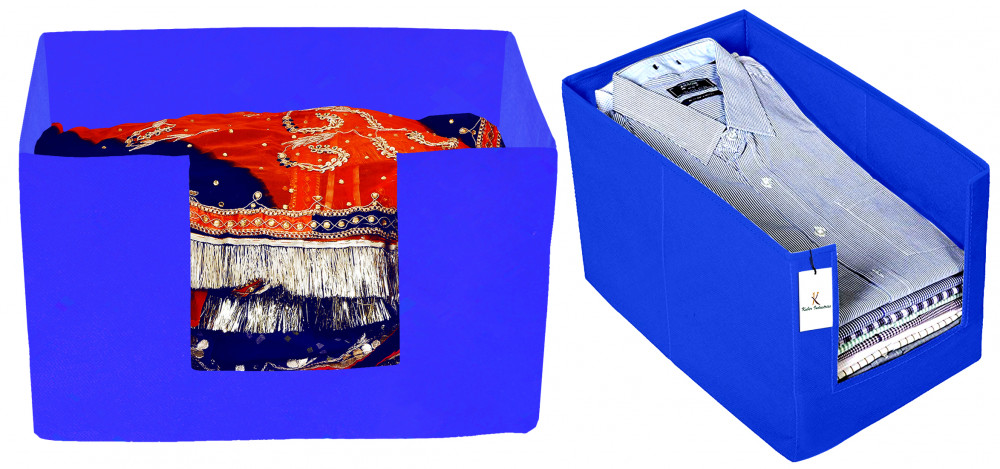 Kuber Industries Non Woven 1 Piece Shirt Stacker And Foldable Rectangle Cloth Saree Stacker Cloth Wardrobe Organizer Wardrobe Organizer (Royal Blue) -CTKTC38275