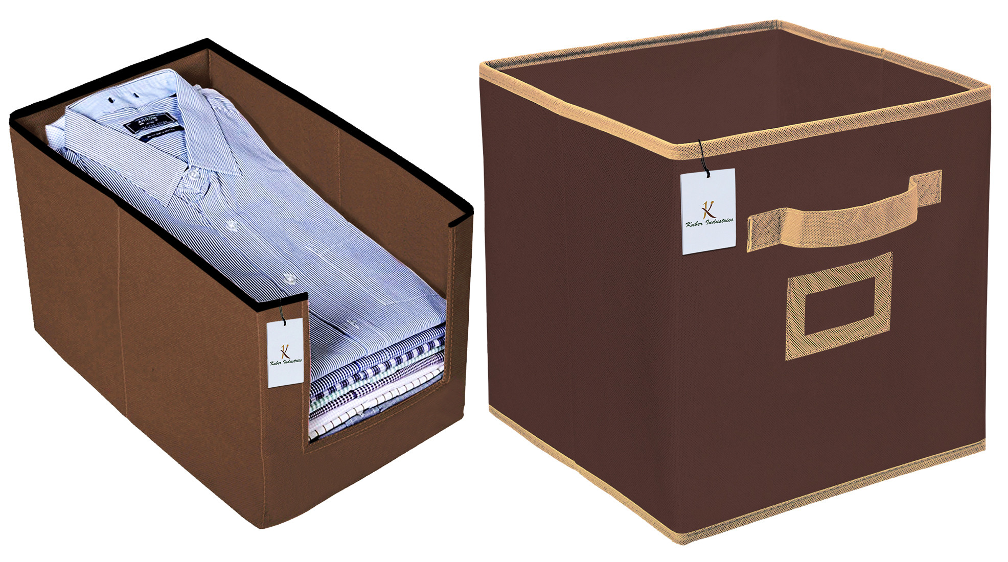 Kuber Industries Non Woven 1 Piece Shirt Stacker Wardrobe Organizer And Large Foldable Storage Organiser Cubes/Boxes (Coffee) -CTKTC38359