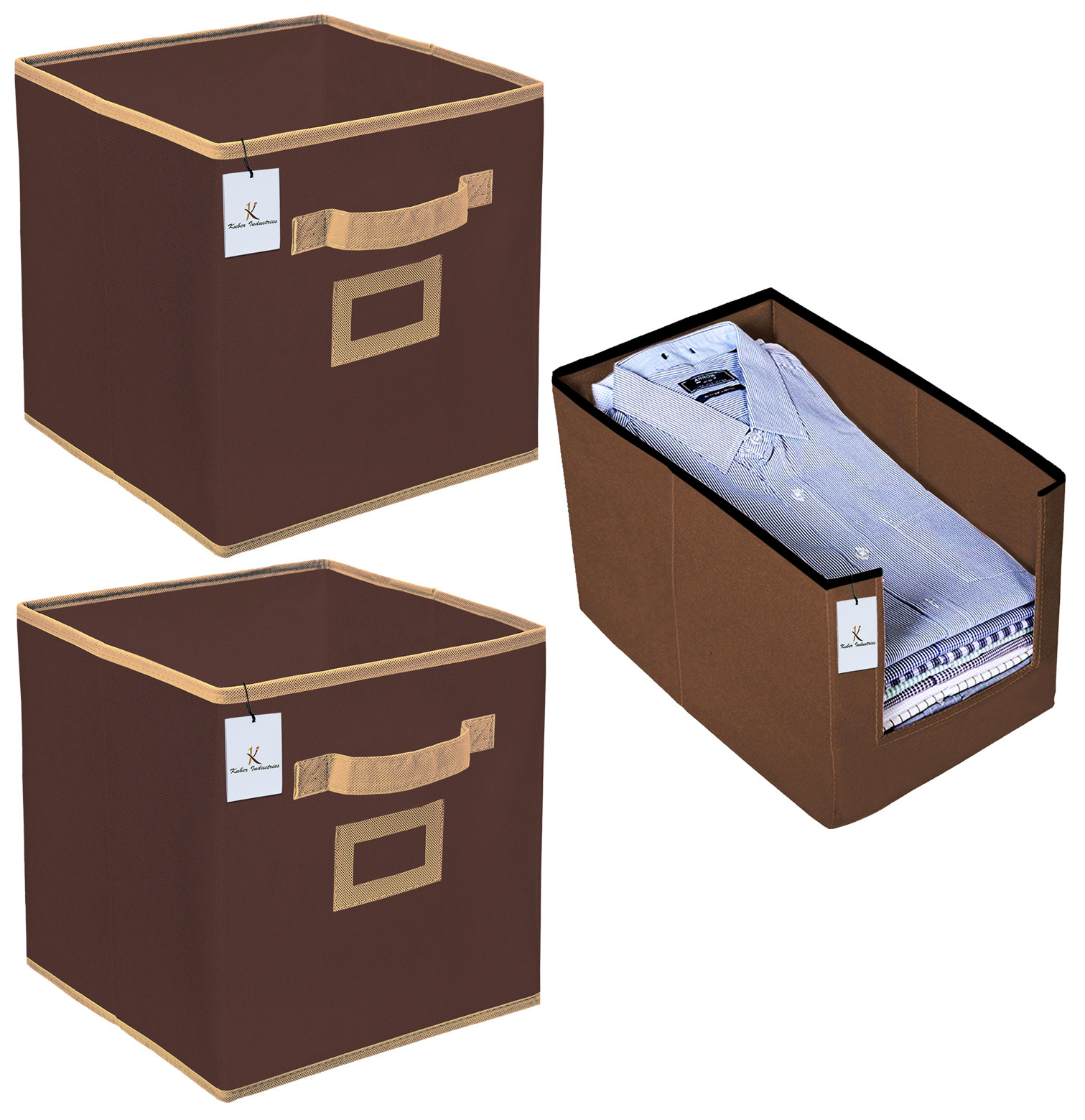 Kuber Industries Non Woven 1 Piece Shirt Stacker Wardrobe Organizer And Large Foldable Storage Organiser Cubes/Boxes (Coffee) -CTKTC38359