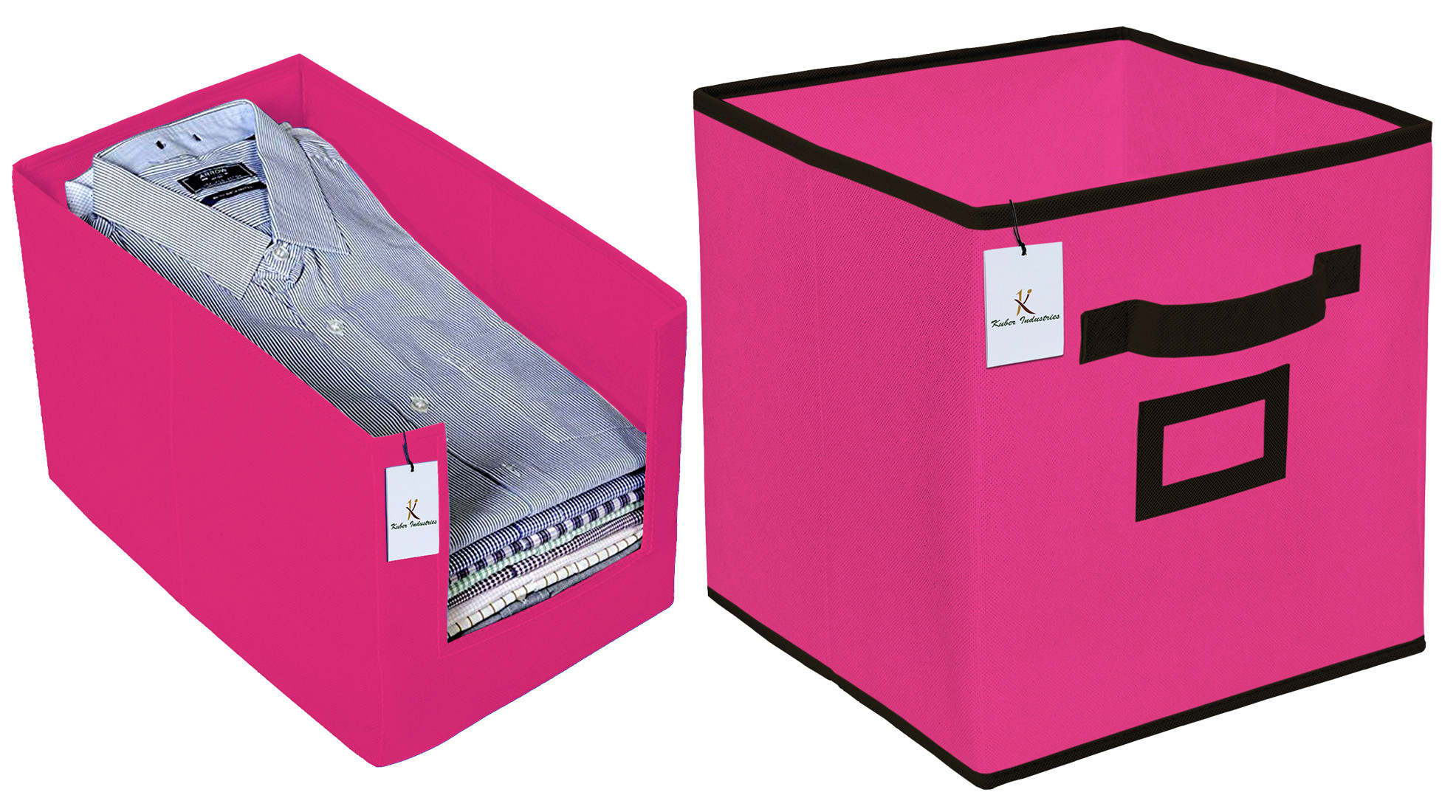 Kuber Industries Non Woven 1 Piece Shirt Stacker Wardrobe Organizer And Large Foldable Storage Organiser Cubes/Boxes (Pink) -CTKTC38367