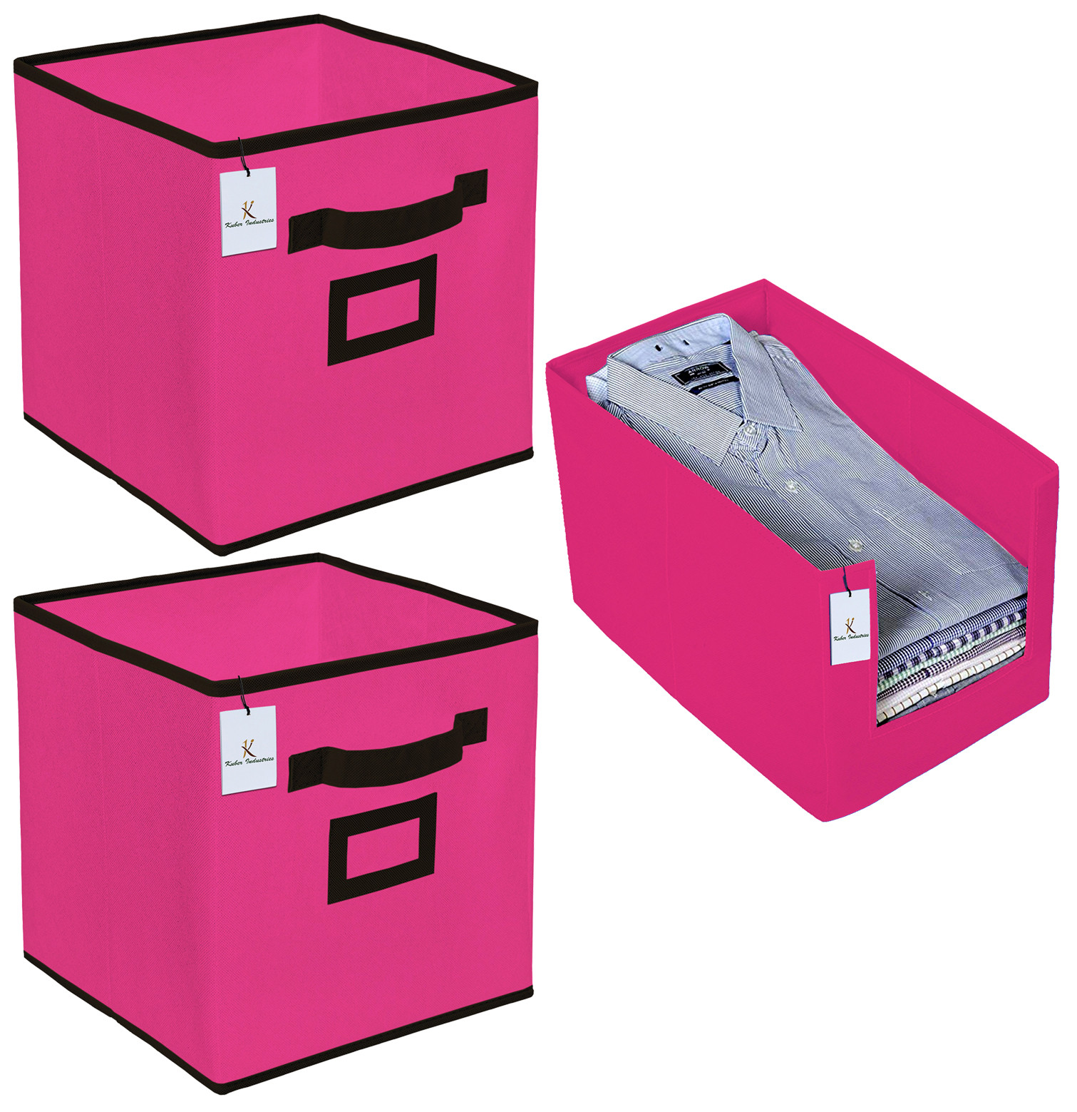 Kuber Industries Non Woven 1 Piece Shirt Stacker Wardrobe Organizer And Large Foldable Storage Organiser Cubes/Boxes (Pink) -CTKTC38367
