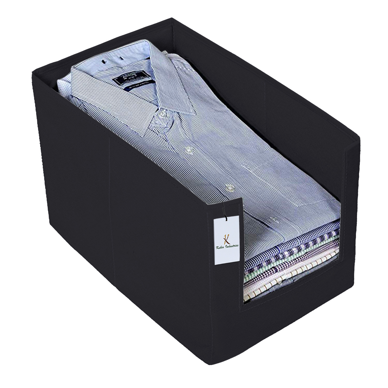 Kuber Industries Non Woven 1 Piece Shirt Stacker Wardrobe Organizer And Large Foldable Storage Organiser Cubes/Boxes (Black) -CTKTC38375