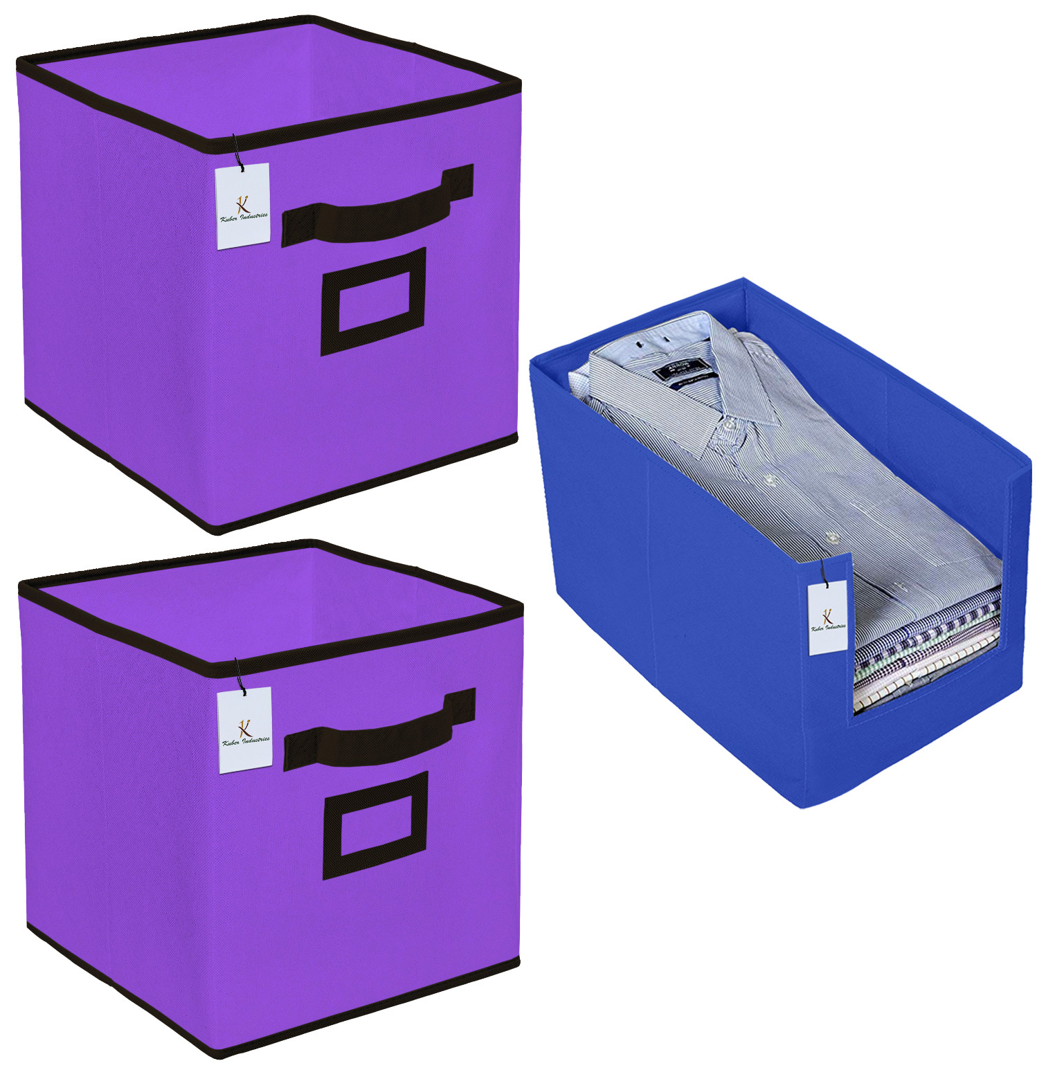 Kuber Industries Non Woven 1 Piece Shirt Stacker Wardrobe Organizer And Large Foldable Storage Organiser Cubes/Boxes (Purple) -CTKTC38383