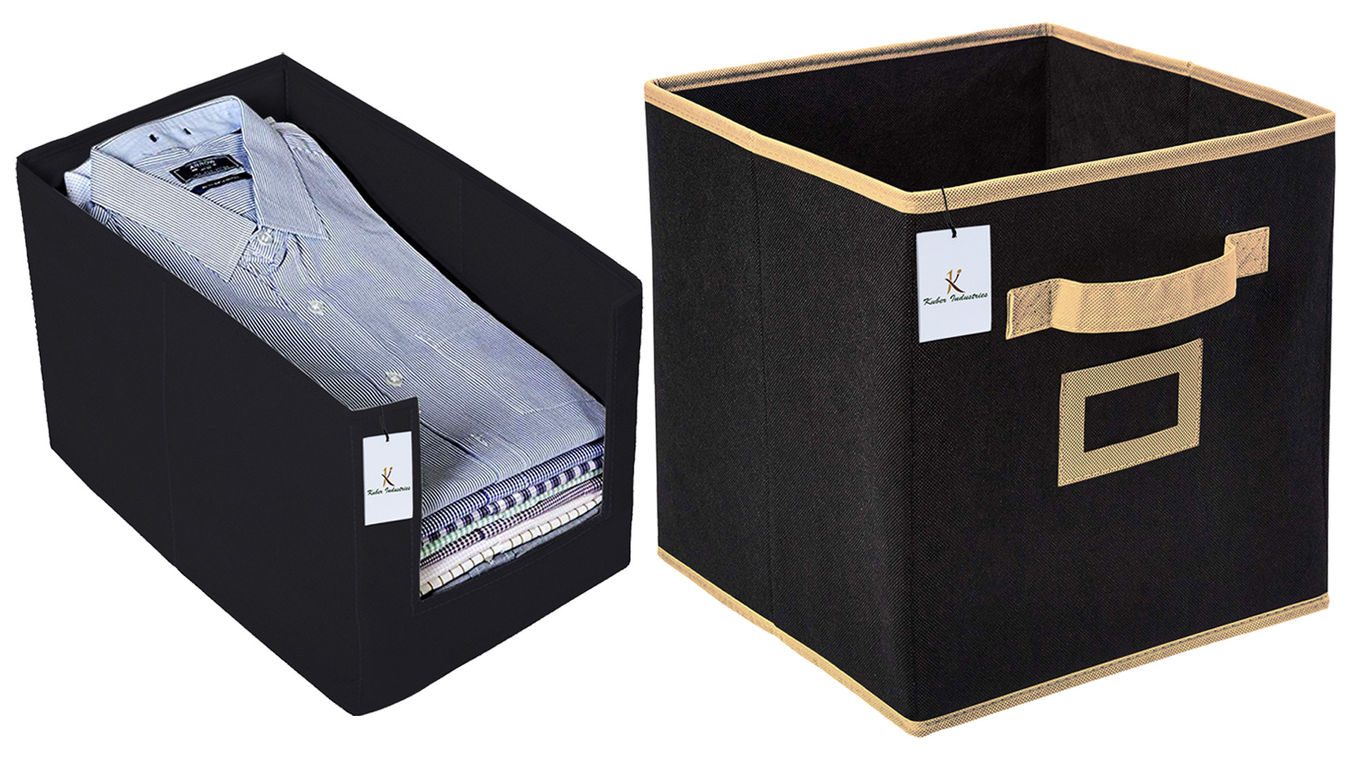 Kuber Industries Non Woven 1 Piece Shirt Stacker Wardrobe Organizer And Small Foldable Storage Organiser Cubes/Boxes (Black) -CTKTC38335