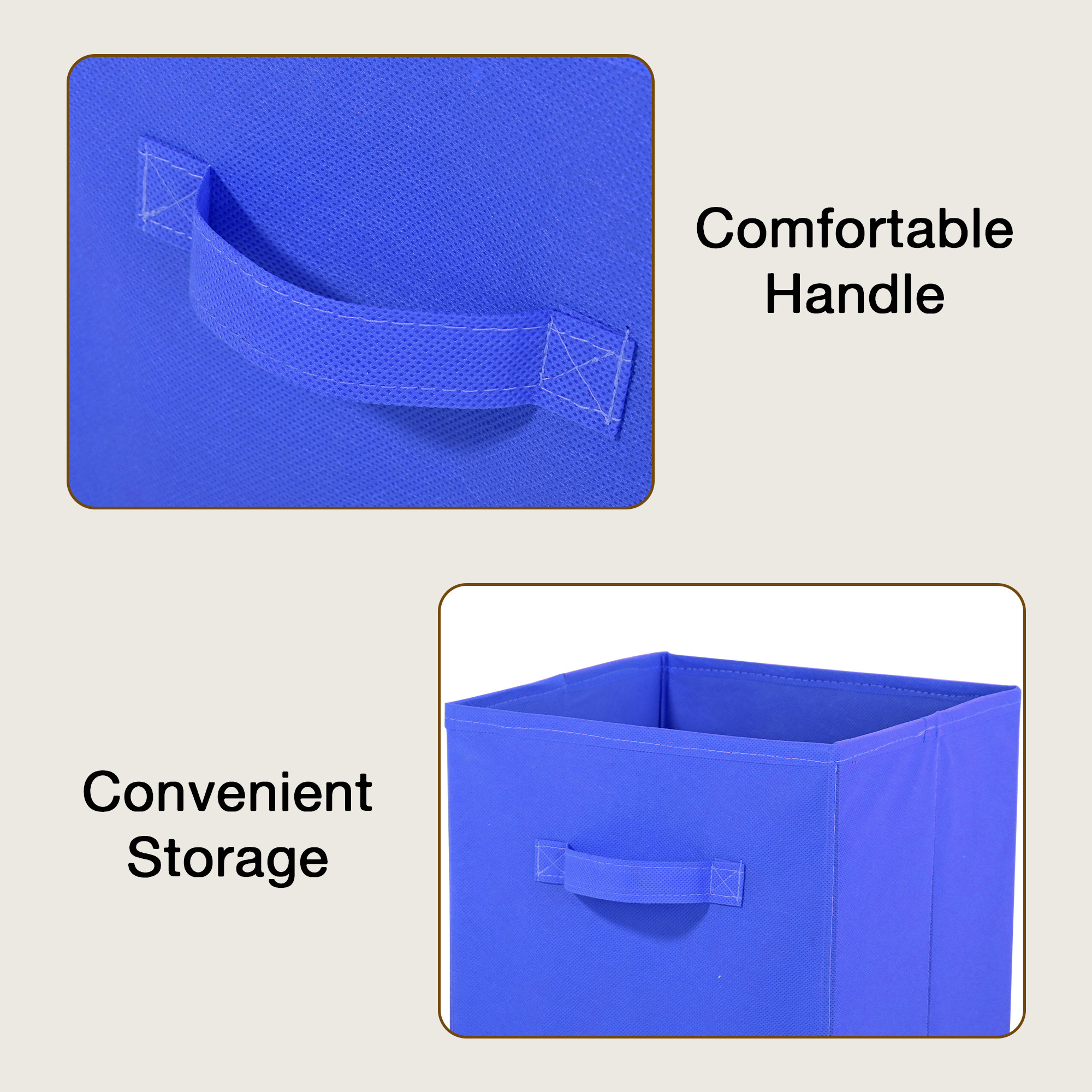 Kuber Industries Non-Woven 11 IN Cloth Organizer for Storage Box  Square Wardrobe Clothes Organizer for Toys  Books  Folding Closet Drawer Organizers with Handle  Plain  Royal Blue
