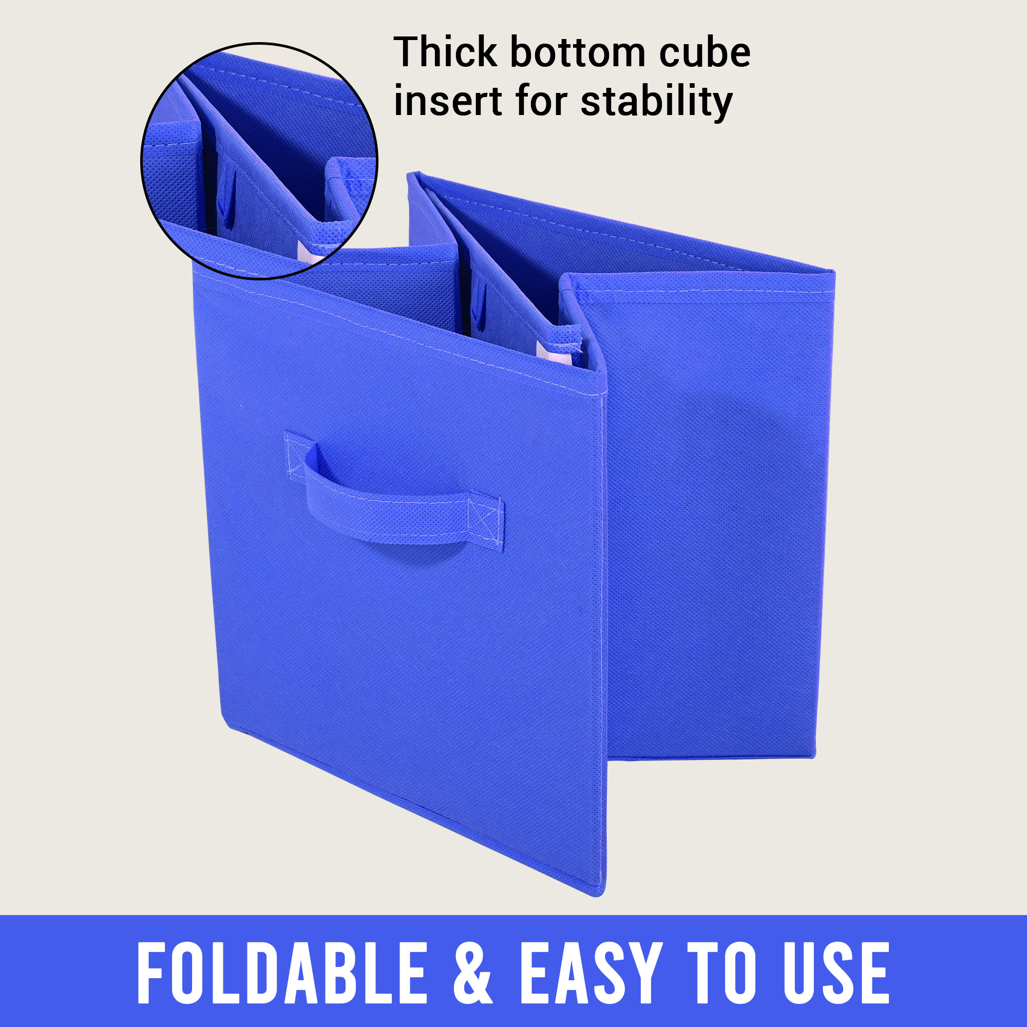 Kuber Industries Non-Woven 11 IN Cloth Organizer for Storage Box  Square Wardrobe Clothes Organizer for Toys  Books  Folding Closet Drawer Organizers with Handle  Plain  Royal Blue
