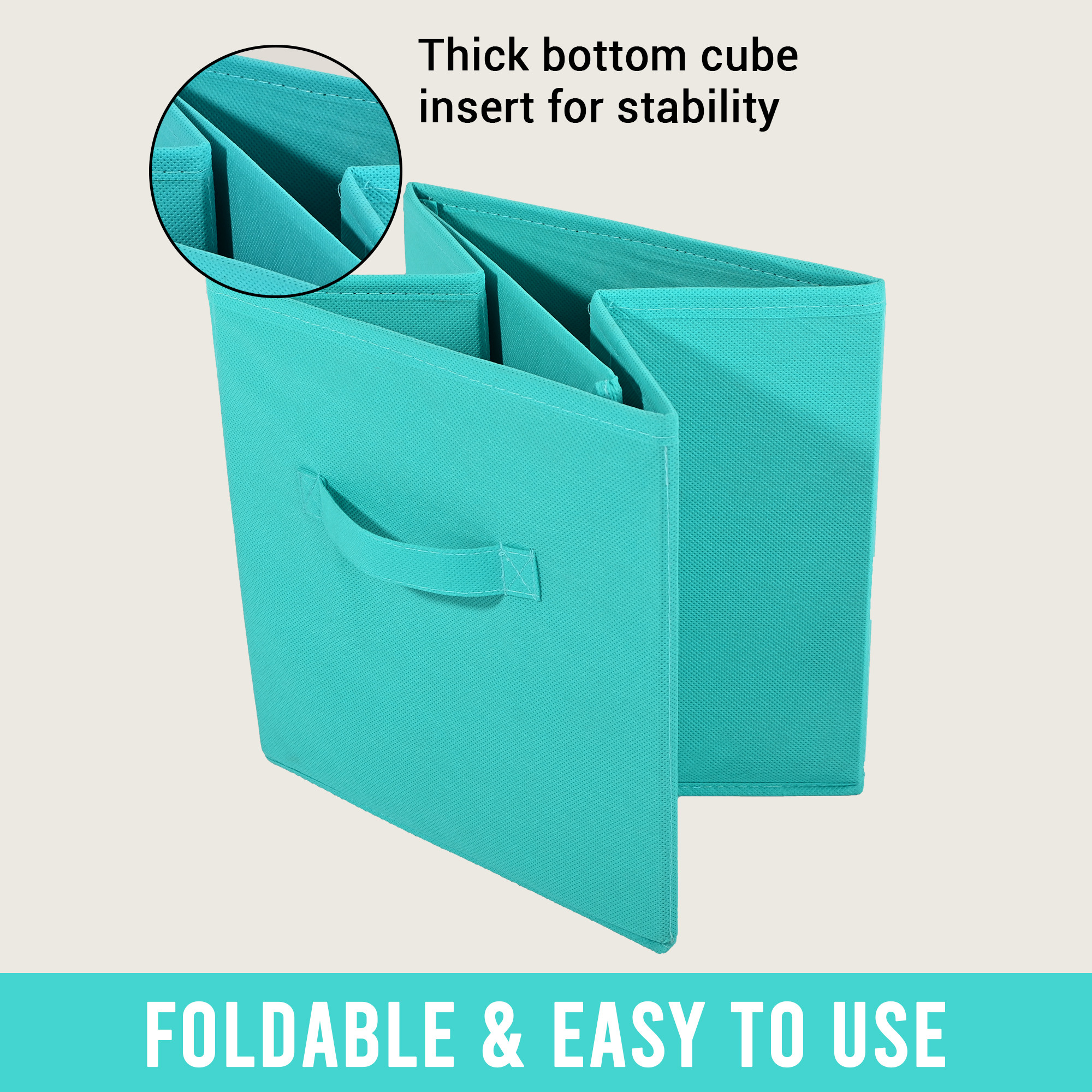 Kuber Industries Non-Woven 11 IN Cloth Organizer for Storage Box  Square Wardrobe Clothes Organizer for Toys  Books  Folding Closet Drawer Organizers with Handle  Plain  Reliance Green