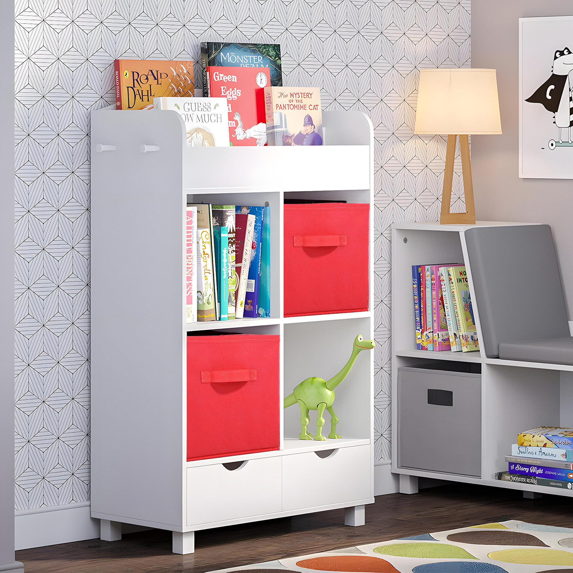 Kuber Industries Non-Woven 11 IN Cloth Organizer for Storage Box  Square Wardrobe Clothes Organizer for Toys  Books  Folding Closet Drawer Organizers with Handle  Plain  Red