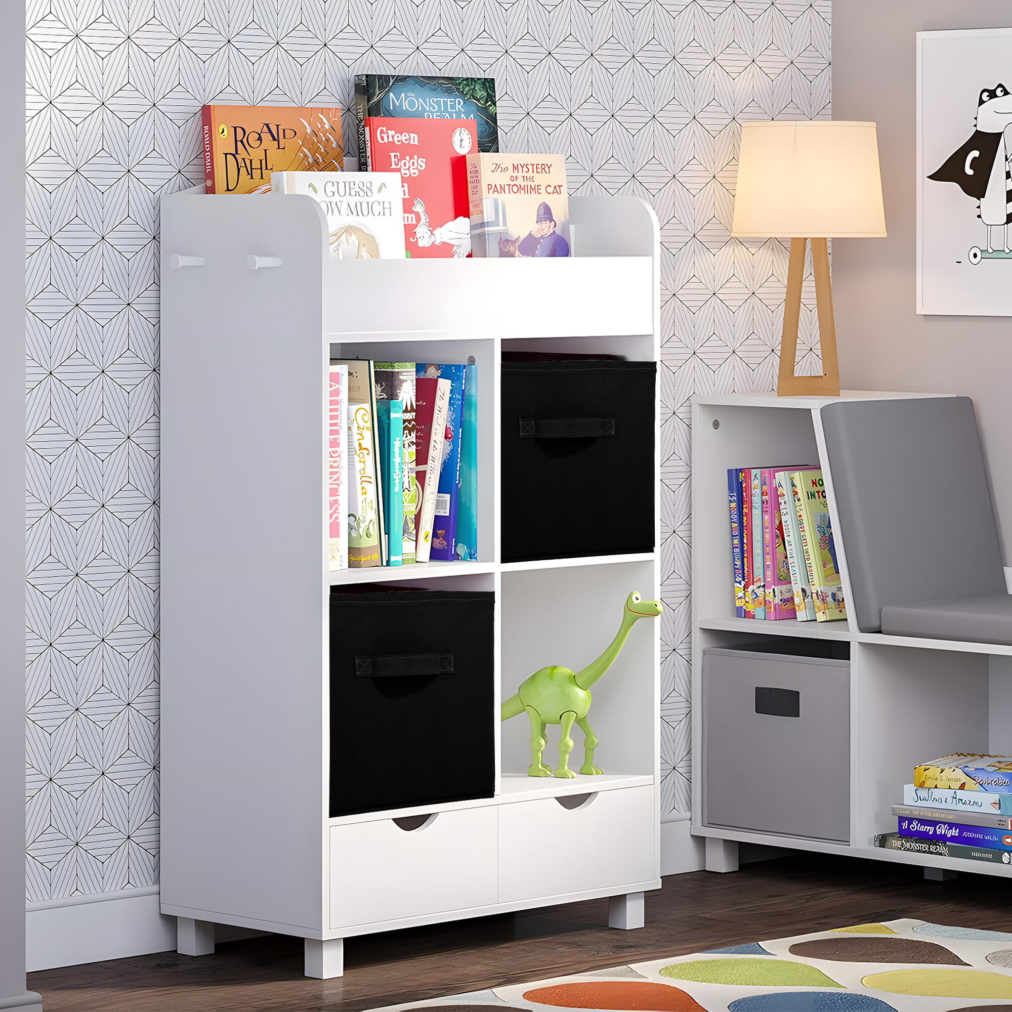 Kuber Industries Non-Woven 11 IN Cloth Organizer for Storage Box  Square Wardrobe Clothes Organizer for Toys  Books  Folding Closet Drawer Organizers with Handle  Plain  Black