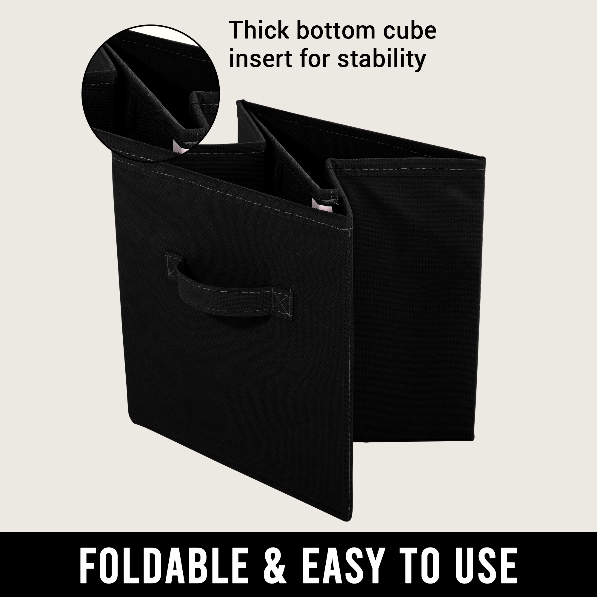 Kuber Industries Non-Woven 11 IN Cloth Organizer for Storage Box  Square Wardrobe Clothes Organizer for Toys  Books  Folding Closet Drawer Organizers with Handle  Plain  Black