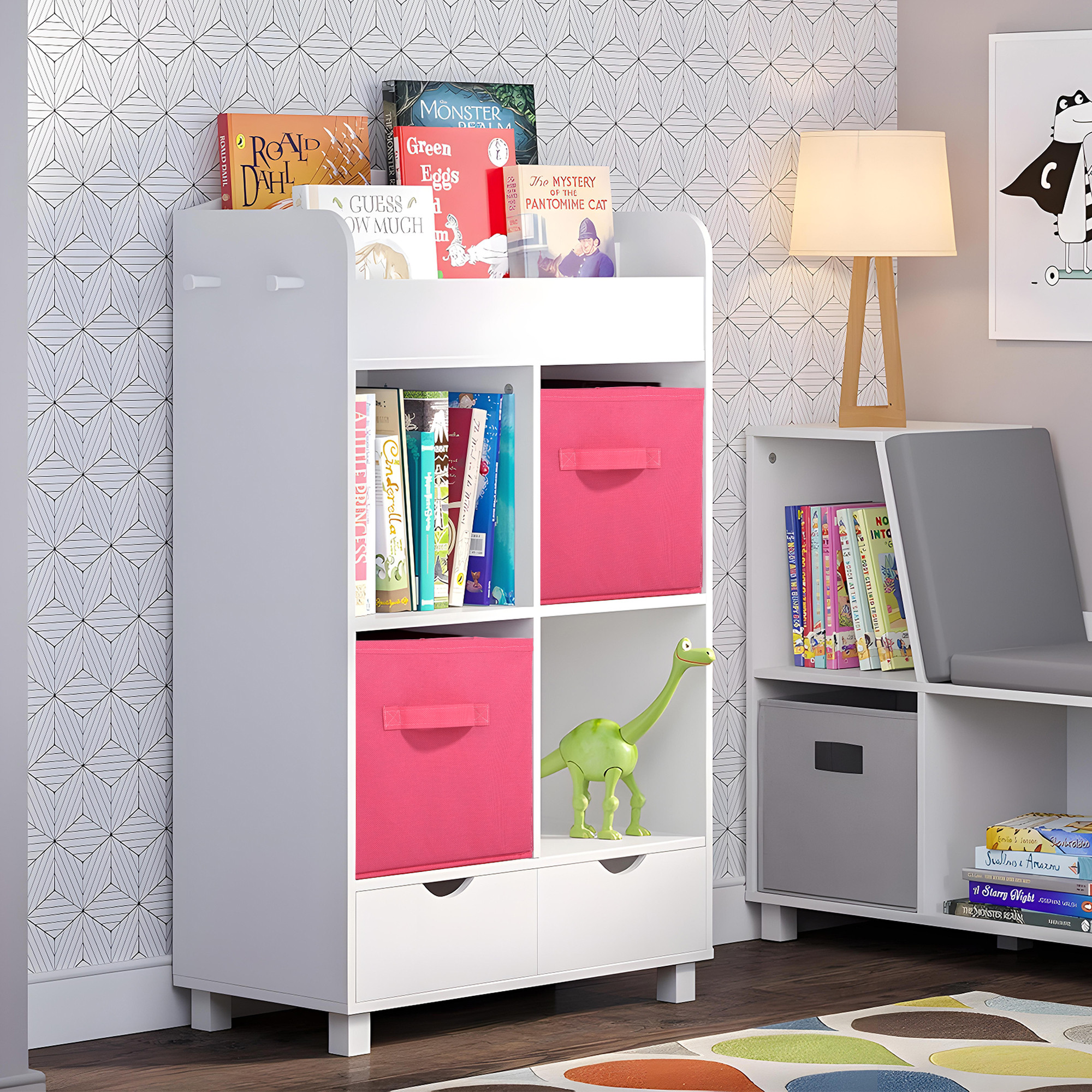 Kuber Industries Non-Woven 11 IN Cloth Organizer for Storage Box  Square Wardrobe Clothes Organizer for Toys  Books  Folding Closet Drawer Organizers with Handle  Plain  Pink