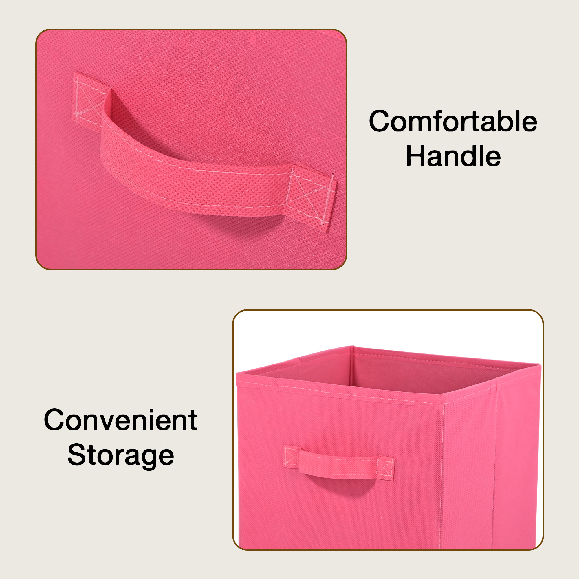 Kuber Industries Non-Woven 11 IN Cloth Organizer for Storage Box  Square Wardrobe Clothes Organizer for Toys  Books  Folding Closet Drawer Organizers with Handle  Plain  Pink