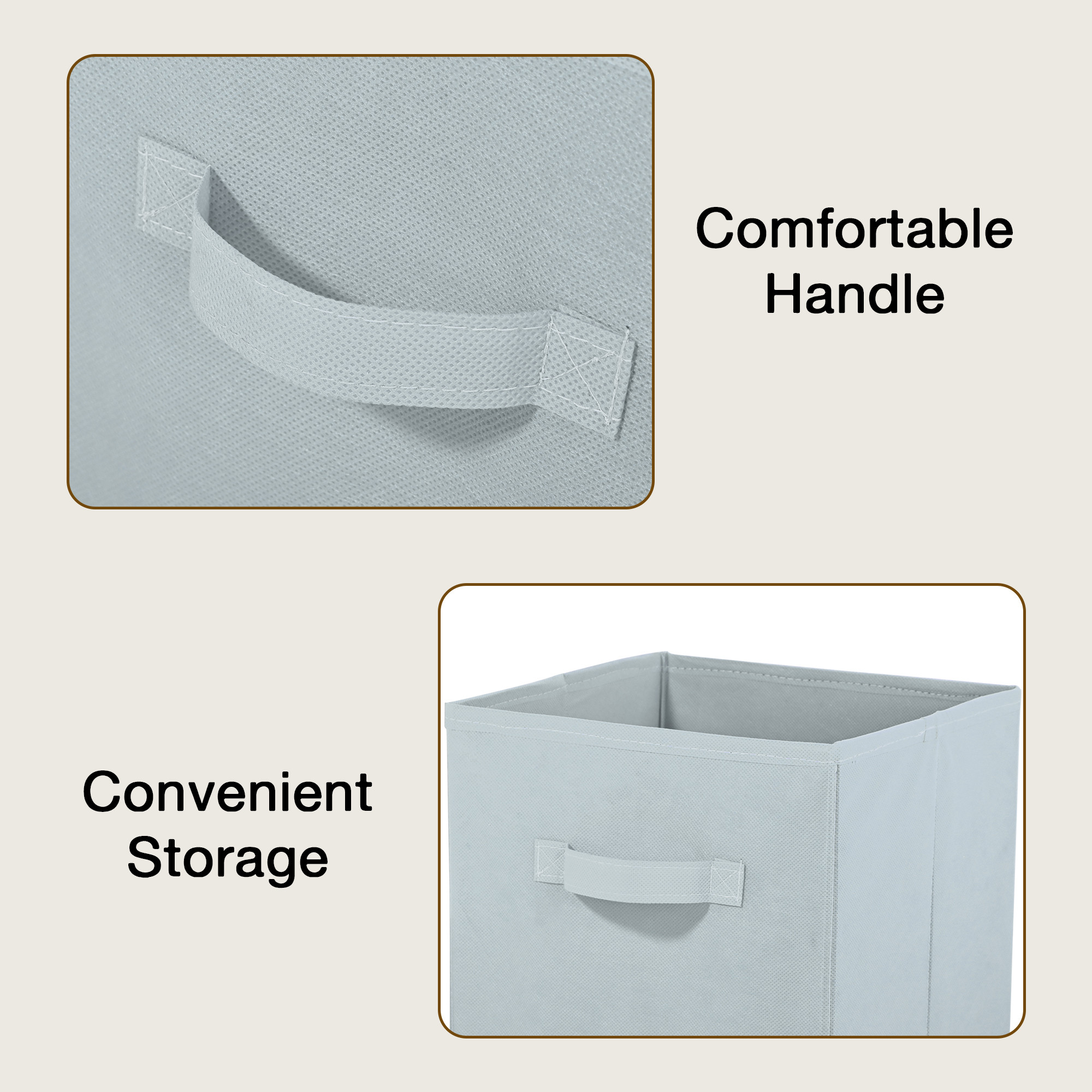 Kuber Industries Non-Woven 11 IN Cloth Organizer for Storage Box  Square Wardrobe Clothes Organizer for Toys  Books  Folding Closet Drawer Organizers with Handle  Plain  Grey