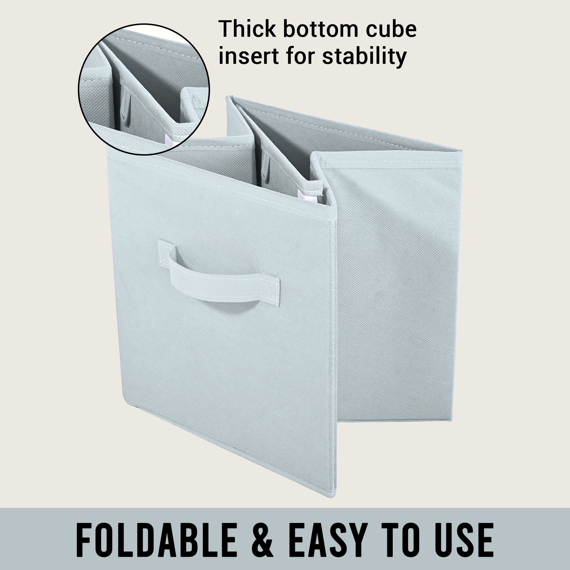 Kuber Industries Non-Woven 11 IN Cloth Organizer for Storage Box  Square Wardrobe Clothes Organizer for Toys  Books  Folding Closet Drawer Organizers with Handle  Plain  Grey
