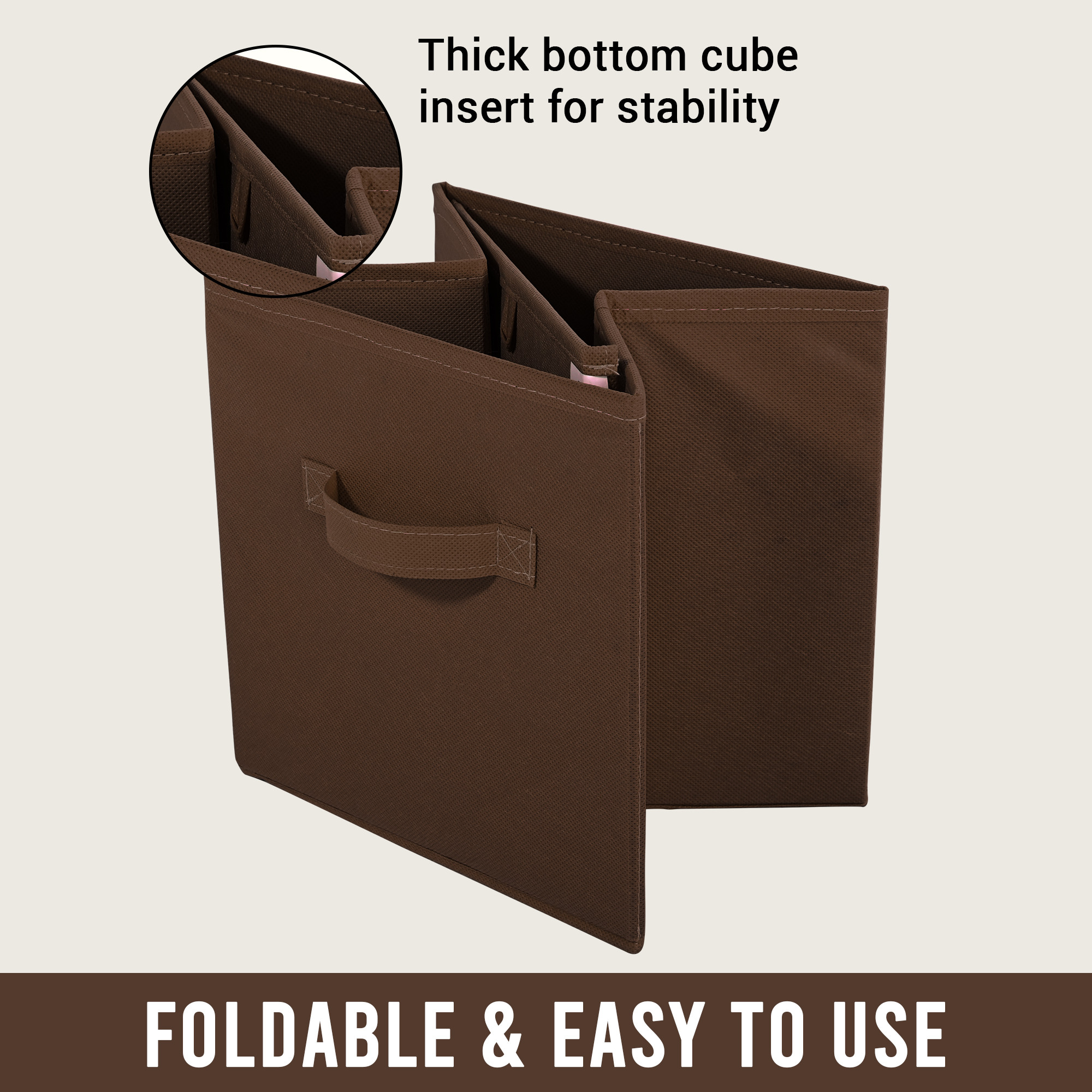 Kuber Industries Non-Woven 11 IN Cloth Organizer for Storage Box  Square Wardrobe Clothes Organizer for Toys  Books  Folding Closet Drawer Organizers with Handle  Plain  Brown