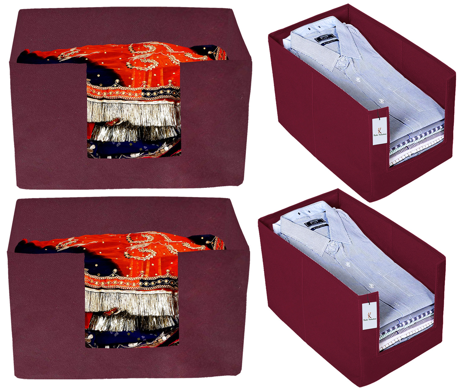 Kuber Industries Non Woven 2 Piece Shirt Stacker And Foldable Rectangle Cloth Saree Stacker Cloth Wardrobe Organizer Wardrobe Organizer (Maroon) -CTKTC38245