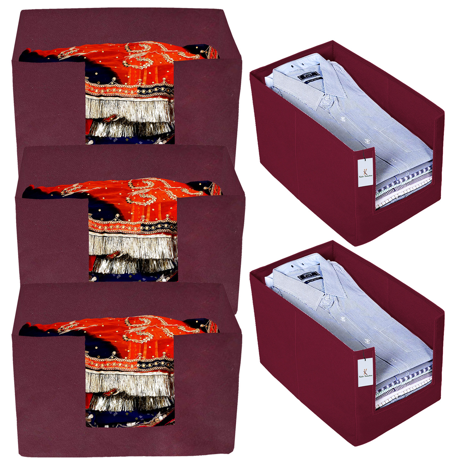 Kuber Industries Non Woven 2 Piece Shirt Stacker And Foldable Rectangle Cloth Saree Stacker Cloth Wardrobe Organizer Wardrobe Organizer (Maroon) -CTKTC38245