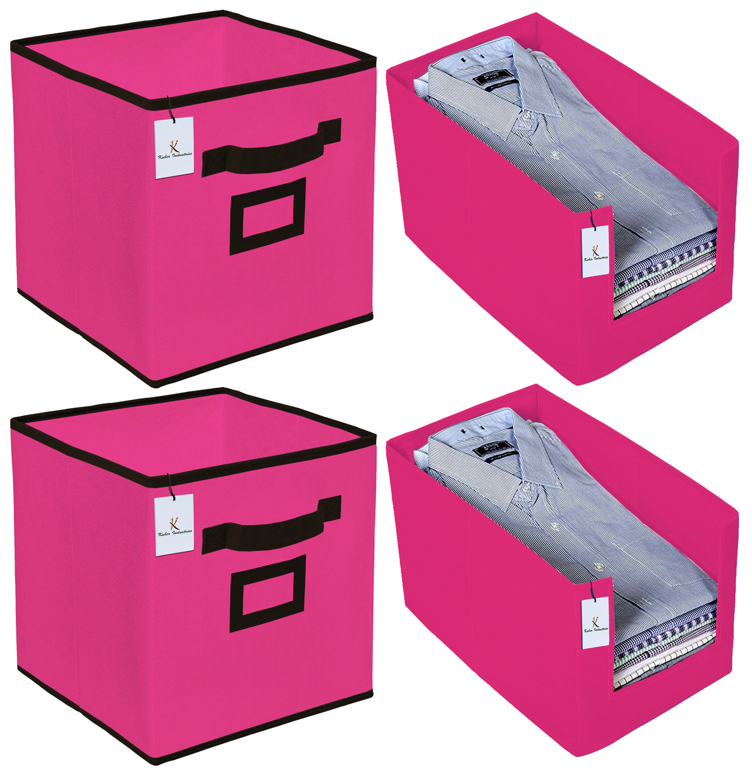 Kuber Industries Non Woven 2 Piece Shirt Stacker Wardrobe Organizer And Large Foldable Storage Organiser Cubes/Boxes (Pink) -CTKTC38371